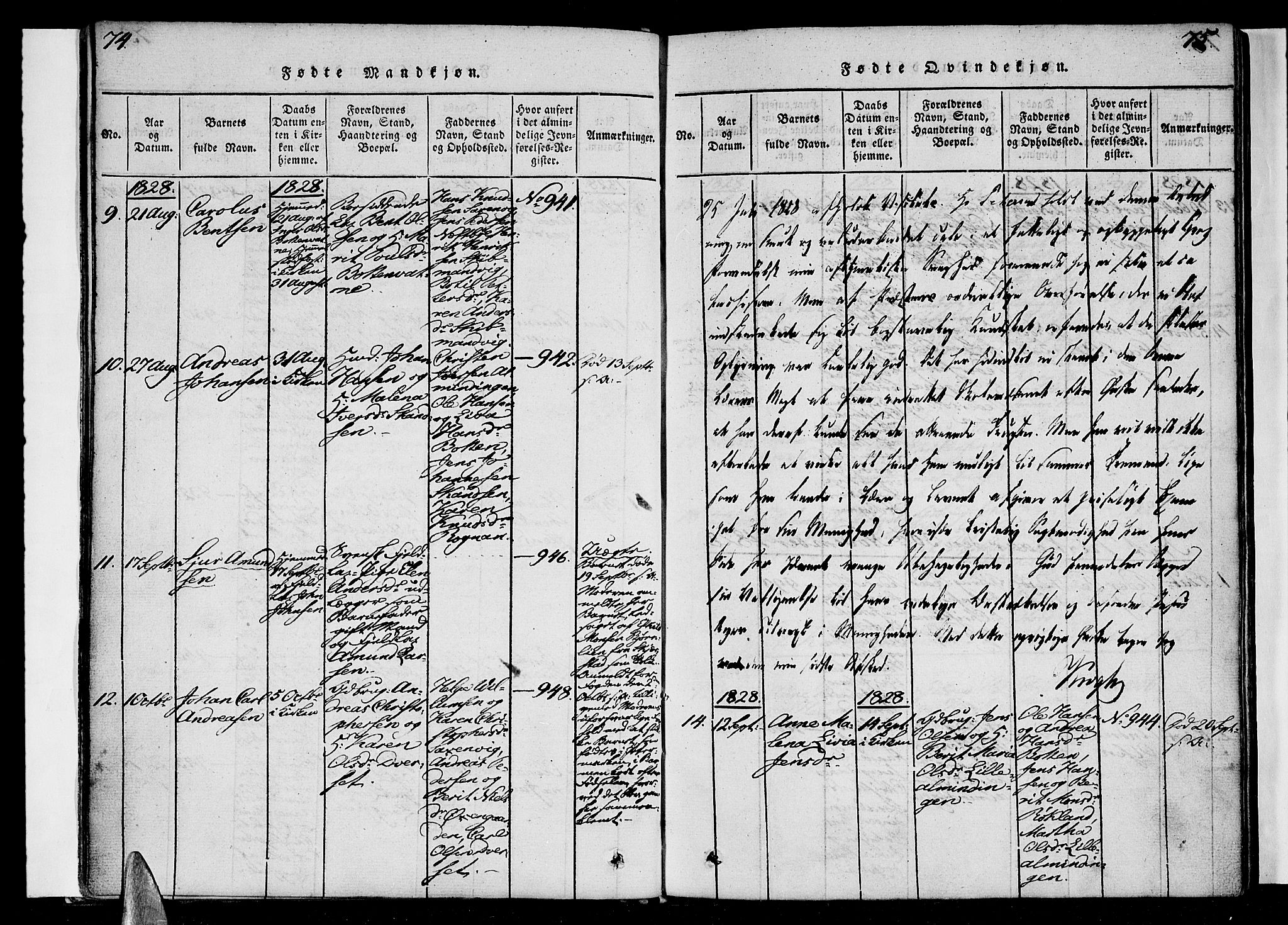 Ministerialprotokoller, klokkerbøker og fødselsregistre - Nordland, SAT/A-1459/847/L0665: Parish register (official) no. 847A05, 1818-1841, p. 74-75