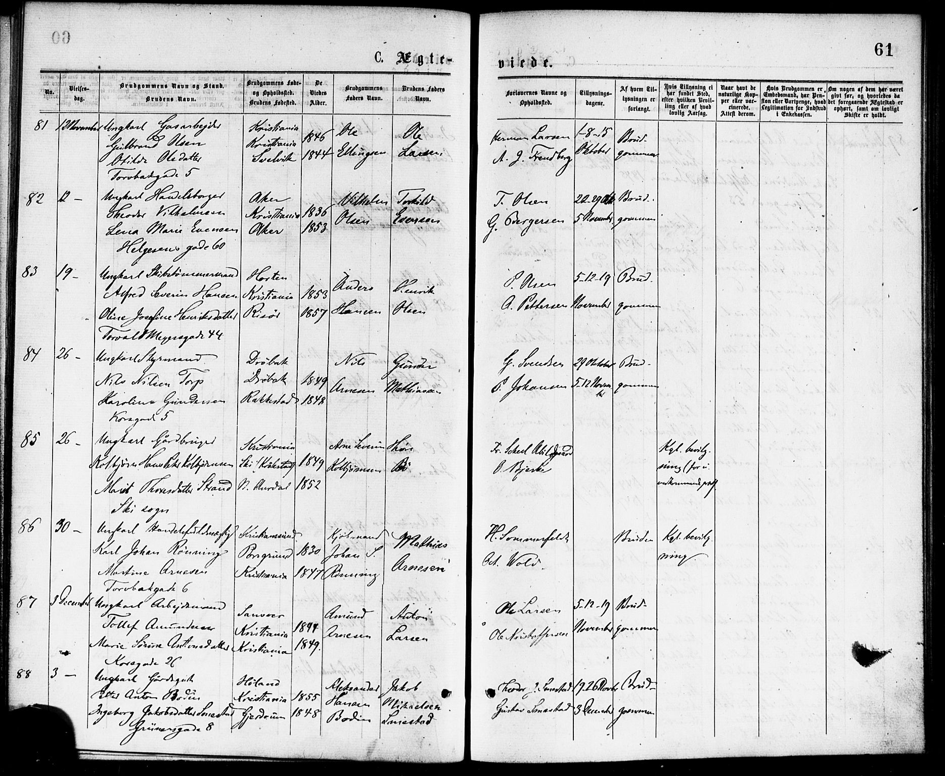 Paulus prestekontor Kirkebøker, AV/SAO-A-10871/F/Fa/L0002: Parish register (official) no. 2, 1875-1878, p. 61