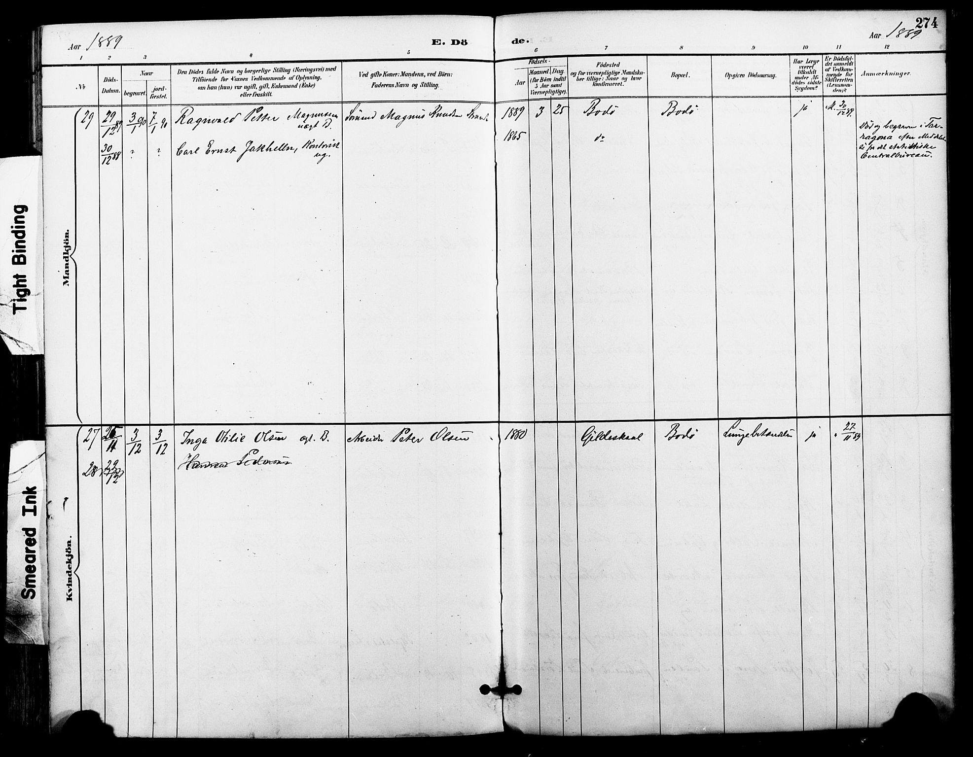 Ministerialprotokoller, klokkerbøker og fødselsregistre - Nordland, AV/SAT-A-1459/801/L0010: Parish register (official) no. 801A10, 1888-1899, p. 274