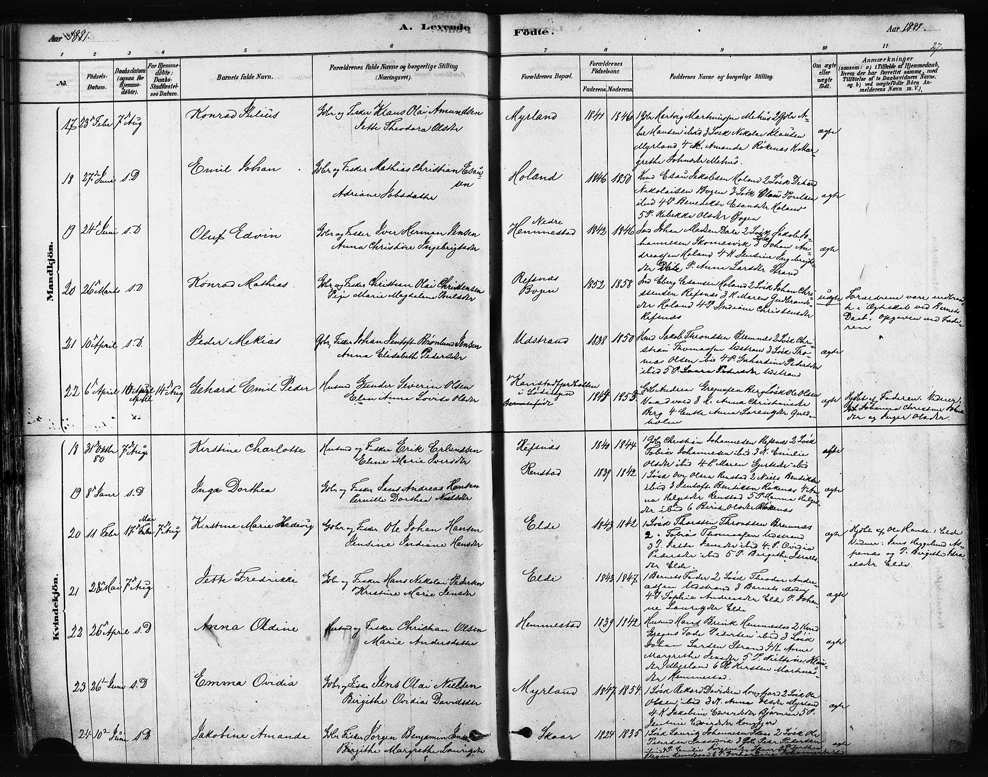 Kvæfjord sokneprestkontor, AV/SATØ-S-1323/G/Ga/Gaa/L0005kirke: Parish register (official) no. 5, 1878-1894, p. 27