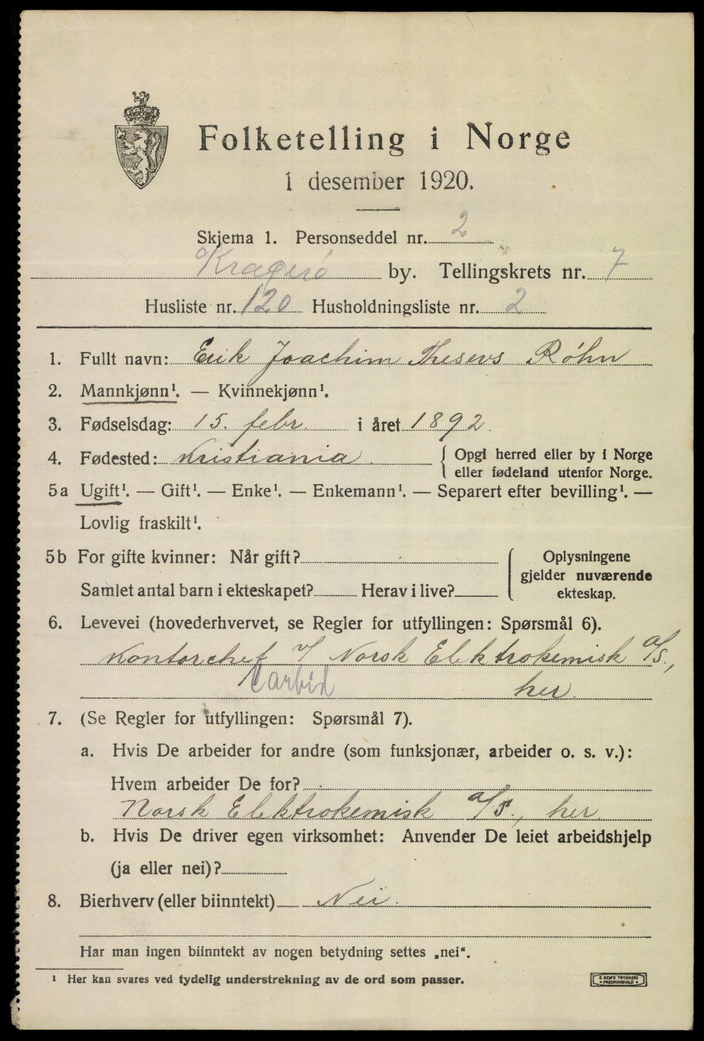SAKO, 1920 census for Kragerø, 1920, p. 11083