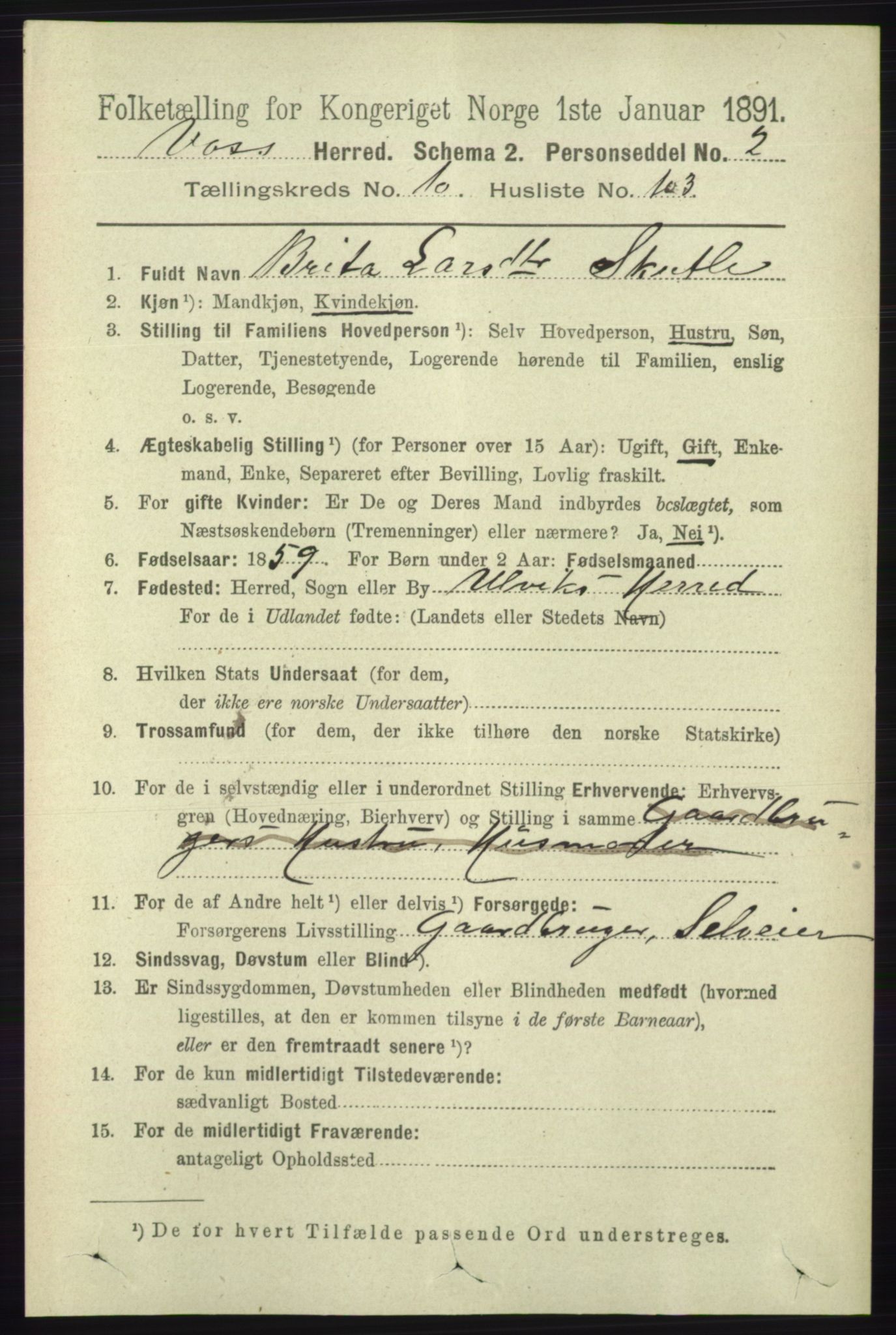 RA, 1891 census for 1235 Voss, 1891, p. 5715