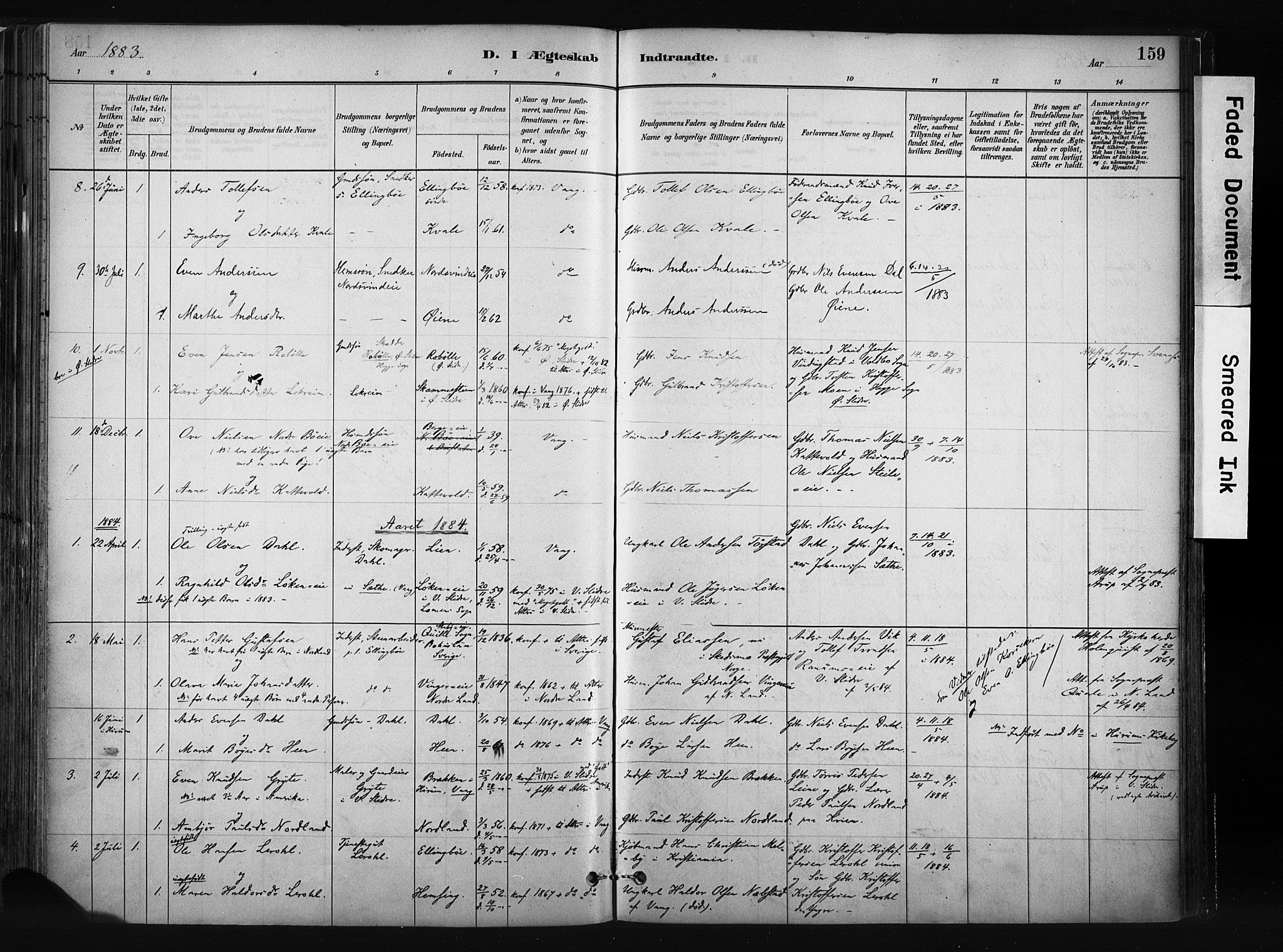 Vang prestekontor, Valdres, AV/SAH-PREST-140/H/Ha/L0008: Parish register (official) no. 8, 1882-1910, p. 159