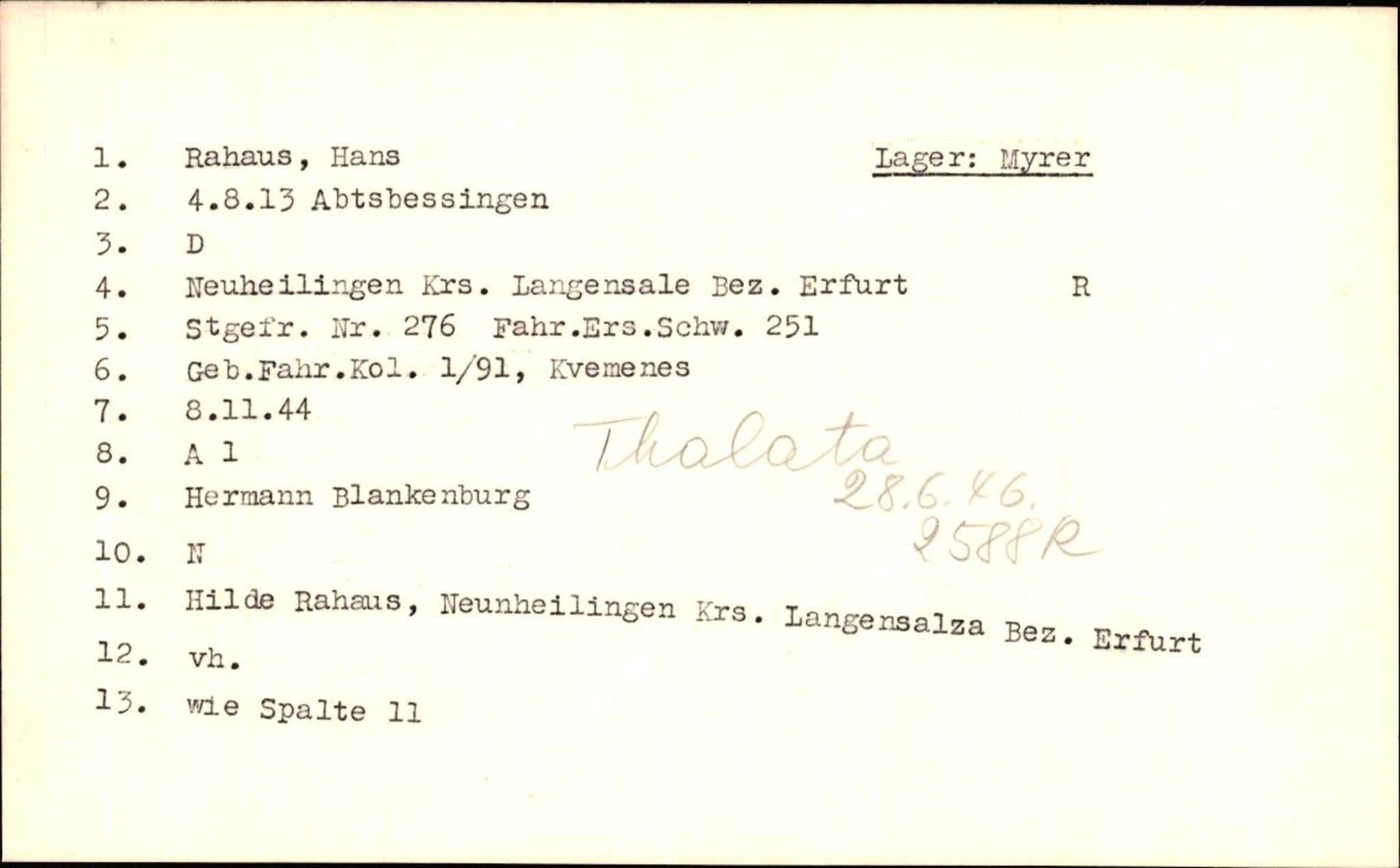 Hjemsendte tyskere , AV/RA-RAFA-6487/D/Db/L0022: Raguse-Roseuow, 1945-1947, p. 3