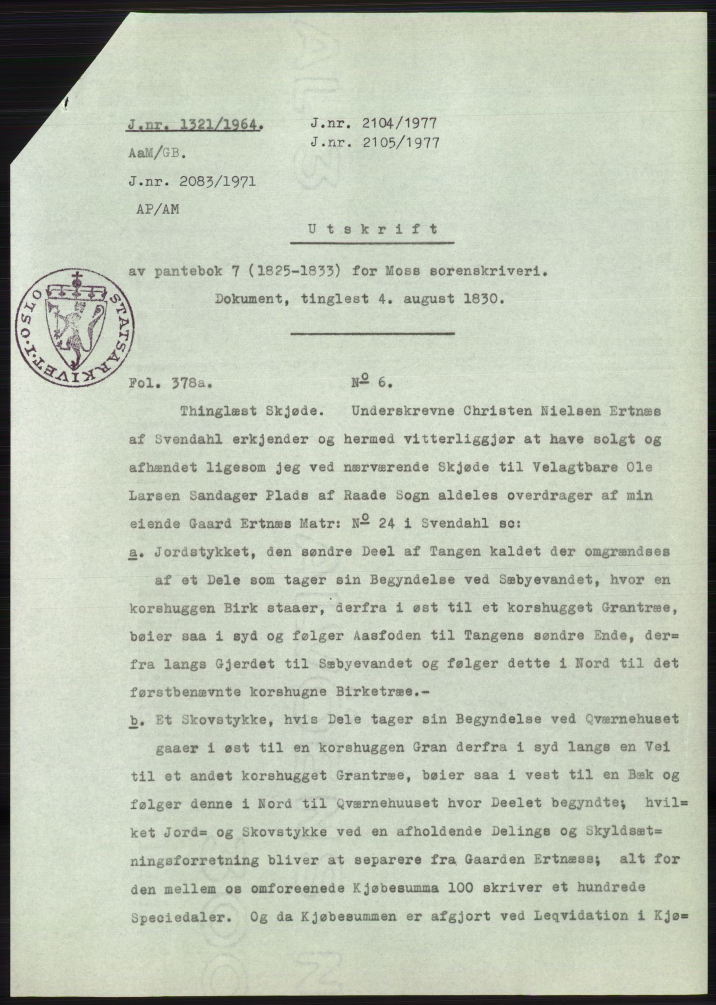Statsarkivet i Oslo, AV/SAO-A-10621/Z/Zd/L0020: Avskrifter, j.nr 905-1844/1964, 1964, p. 181