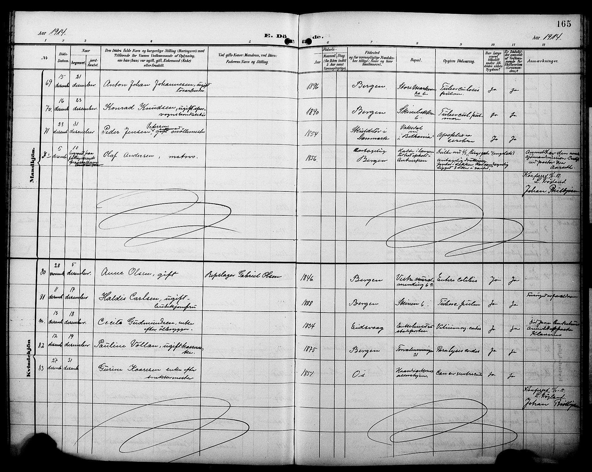 Domkirken sokneprestembete, AV/SAB-A-74801/H/Hab/L0042: Parish register (copy) no. E 6, 1900-1929, p. 165