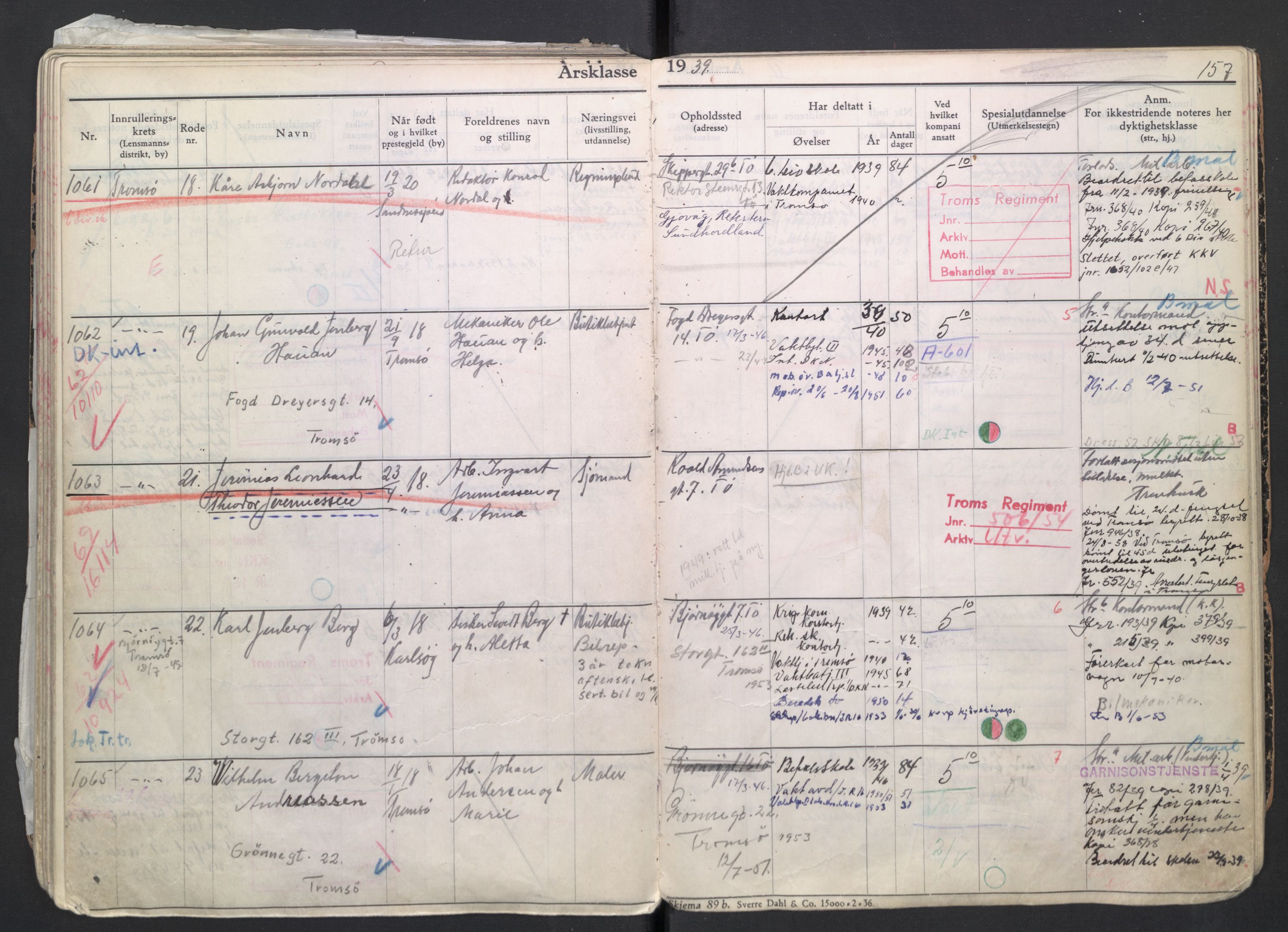 Forsvaret, Troms infanteriregiment nr. 16, AV/RA-RAFA-3146/P/Pa/L0007/0004: Ruller / Rulle for regimentets menige mannskaper, årsklasse 1939, 1939, p. 157