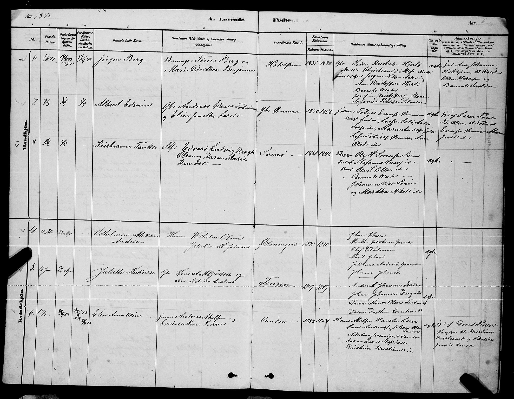 Ministerialprotokoller, klokkerbøker og fødselsregistre - Nordland, AV/SAT-A-1459/834/L0513: Parish register (copy) no. 834C04, 1877-1892, p. 6