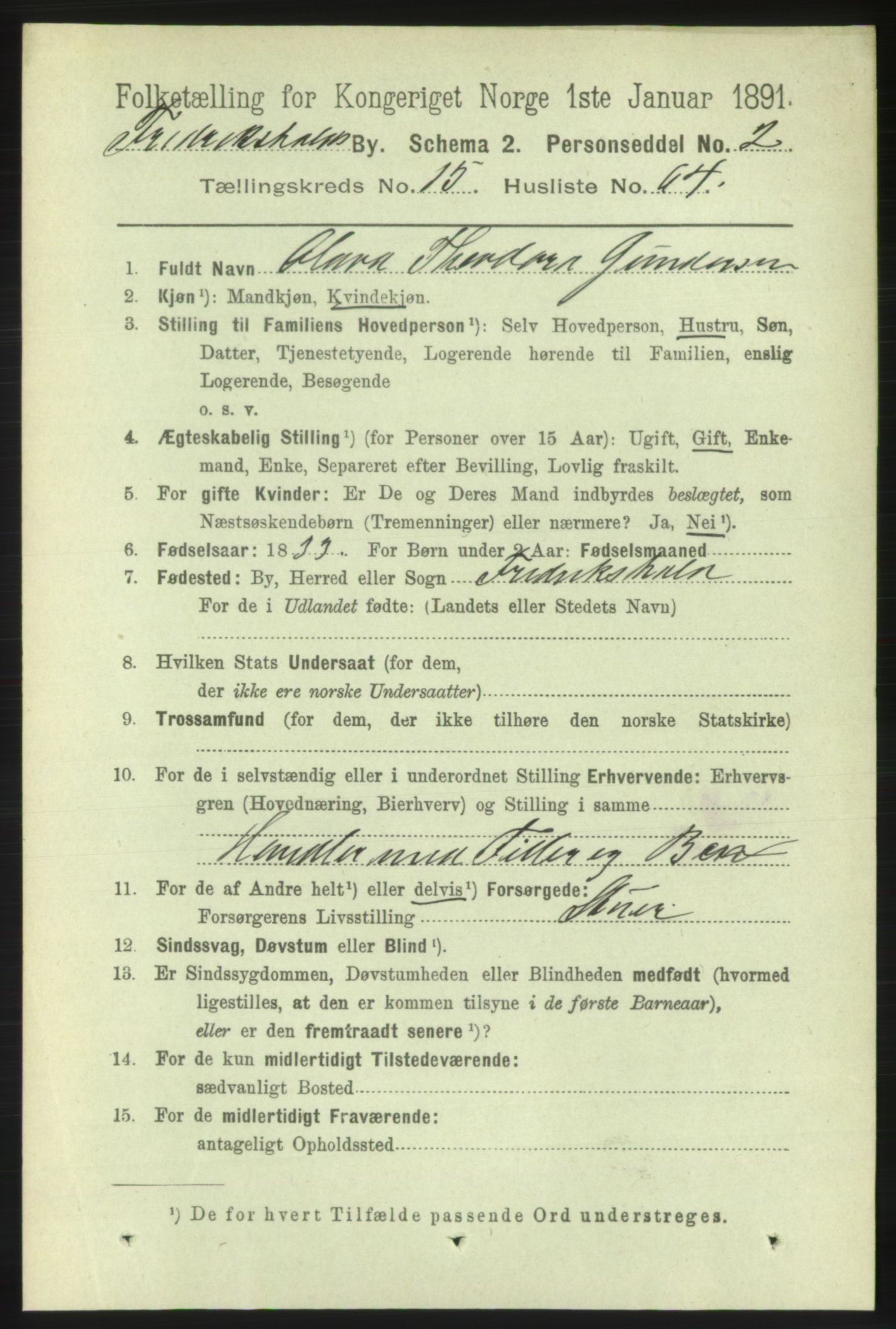 RA, 1891 census for 0101 Fredrikshald, 1891, p. 10181