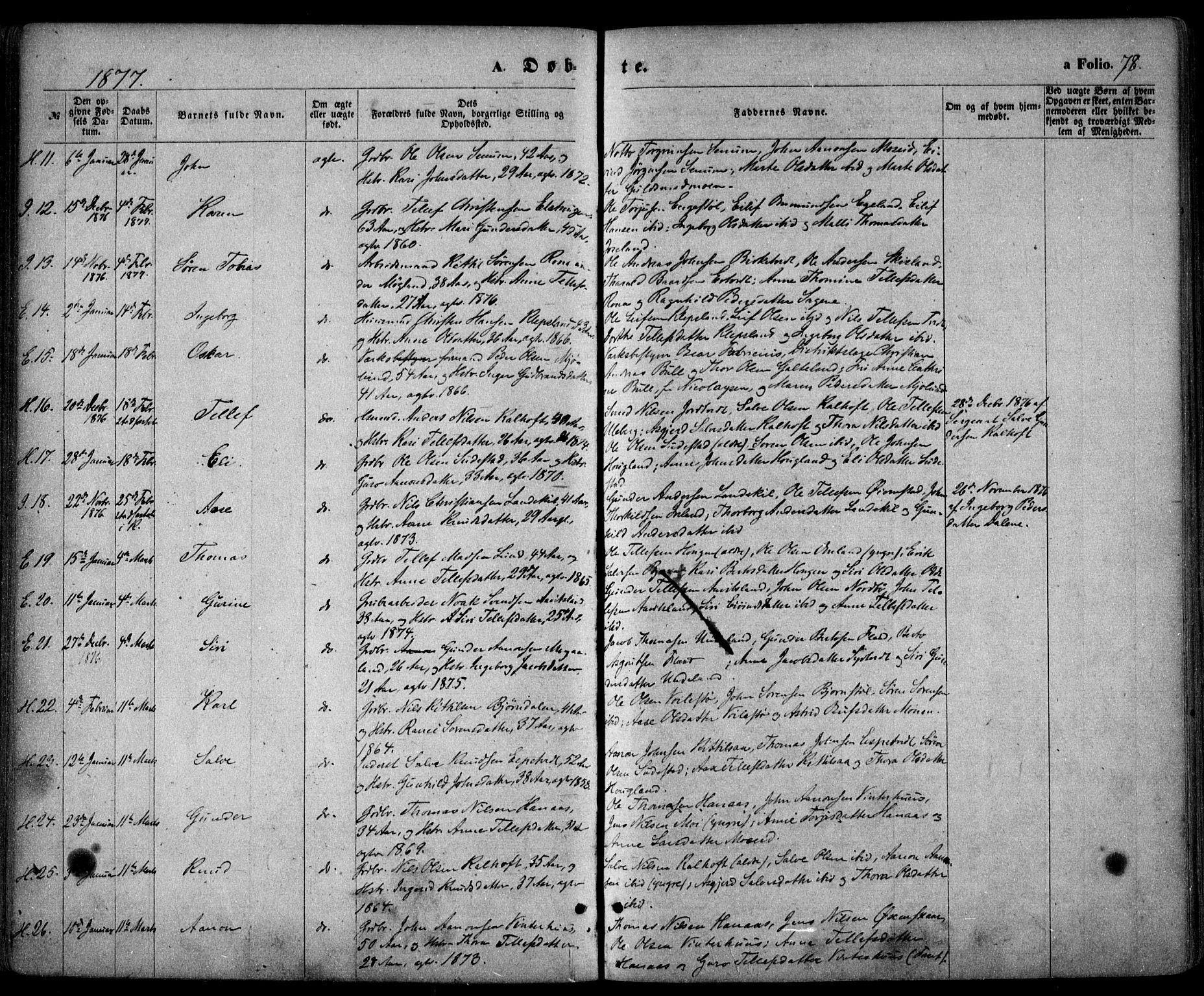 Evje sokneprestkontor, AV/SAK-1111-0008/F/Fa/Faa/L0006: Parish register (official) no. A 6, 1866-1884, p. 78