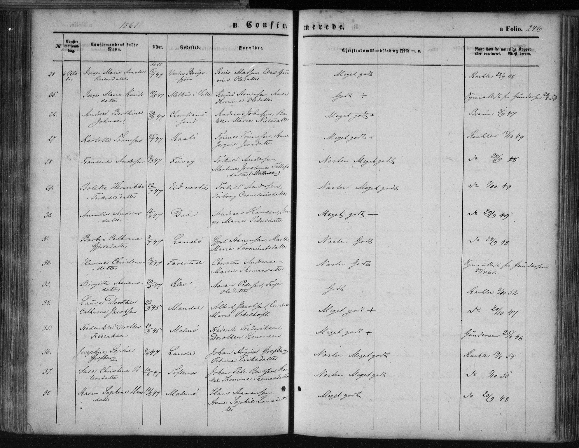 Mandal sokneprestkontor, AV/SAK-1111-0030/F/Fa/Faa/L0014: Parish register (official) no. A 14, 1859-1872, p. 246