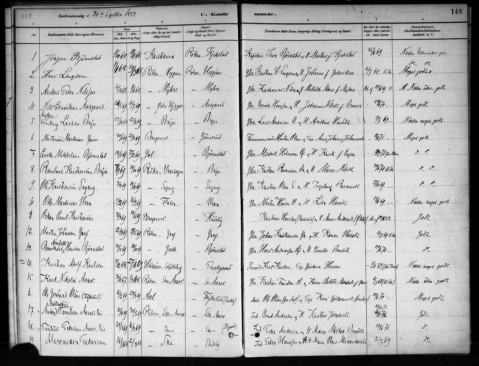 Røyken kirkebøker, SAKO/A-241/F/Fa/L0008: Parish register (official) no. 8, 1880-1897, p. 148