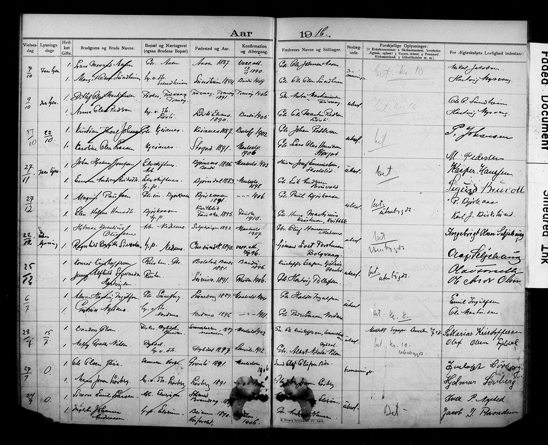 Målselv sokneprestembete, AV/SATØ-S-1311/I/Id/L0040: Banns register no. 40, 1906-1918