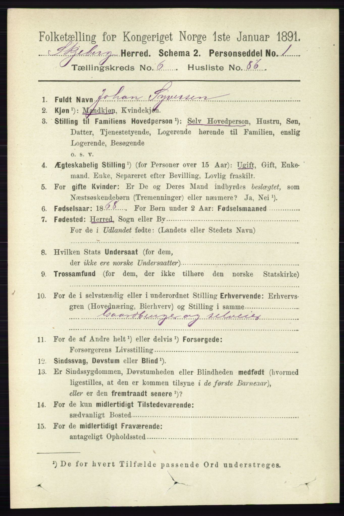 RA, 1891 census for 0115 Skjeberg, 1891, p. 3350