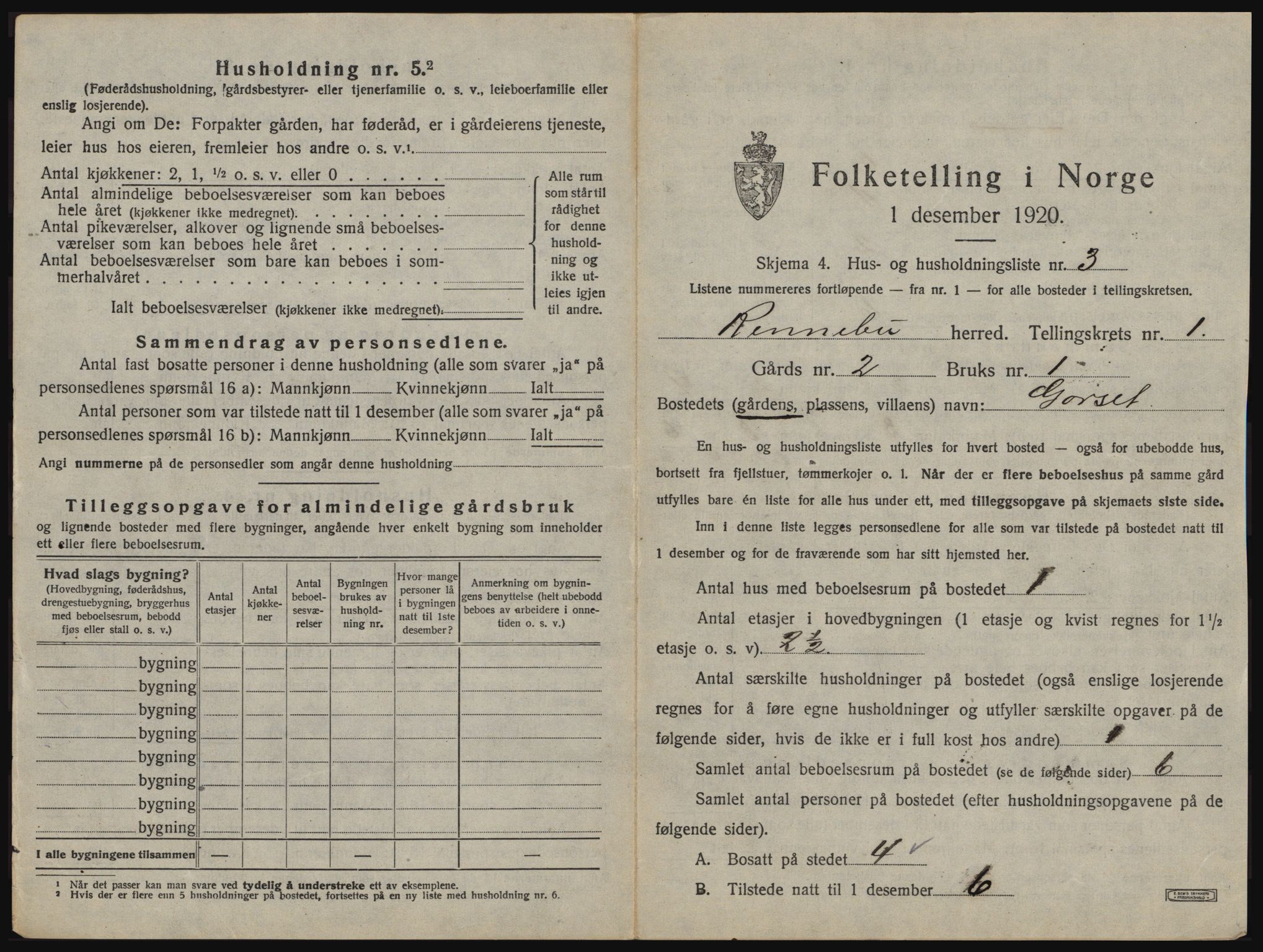 SAT, 1920 census for Rennebu, 1920, p. 44