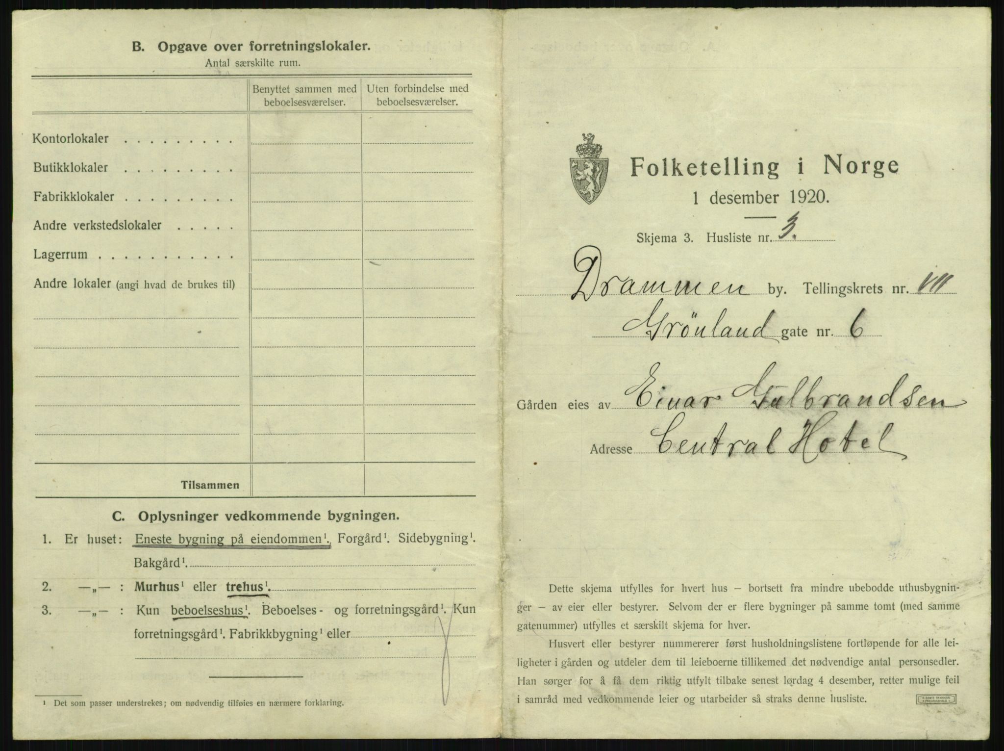 SAKO, 1920 census for Drammen, 1920, p. 3198