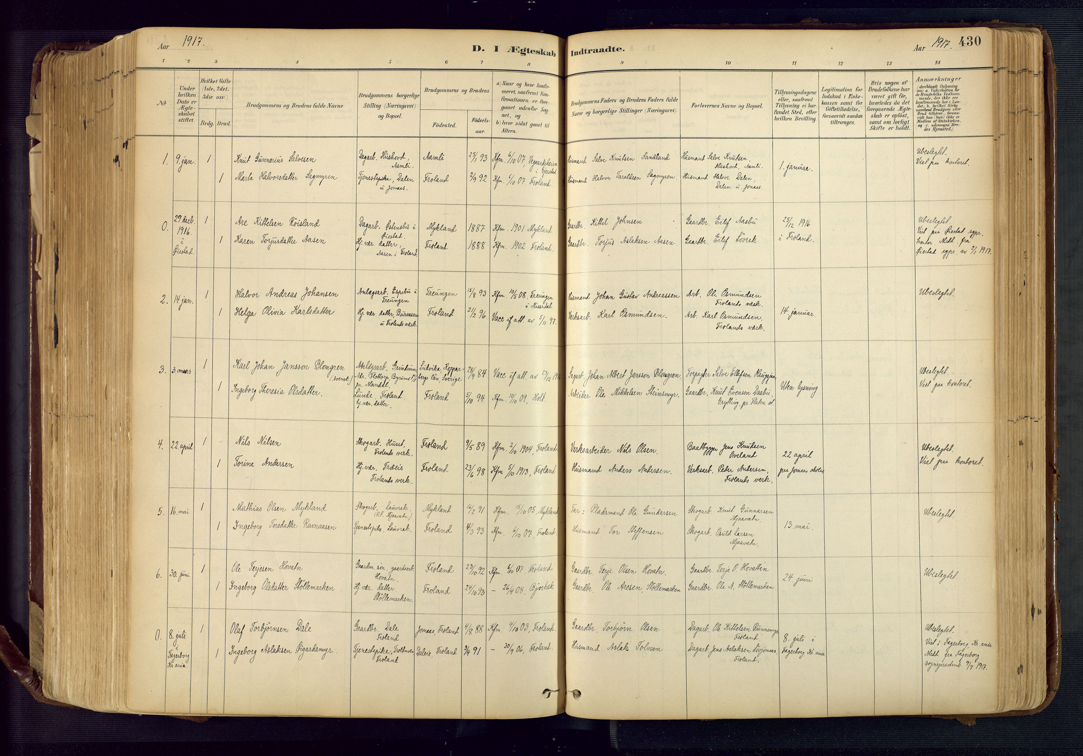 Froland sokneprestkontor, SAK/1111-0013/F/Fa/L0005: Parish register (official) no. A 5, 1882-1921, p. 430