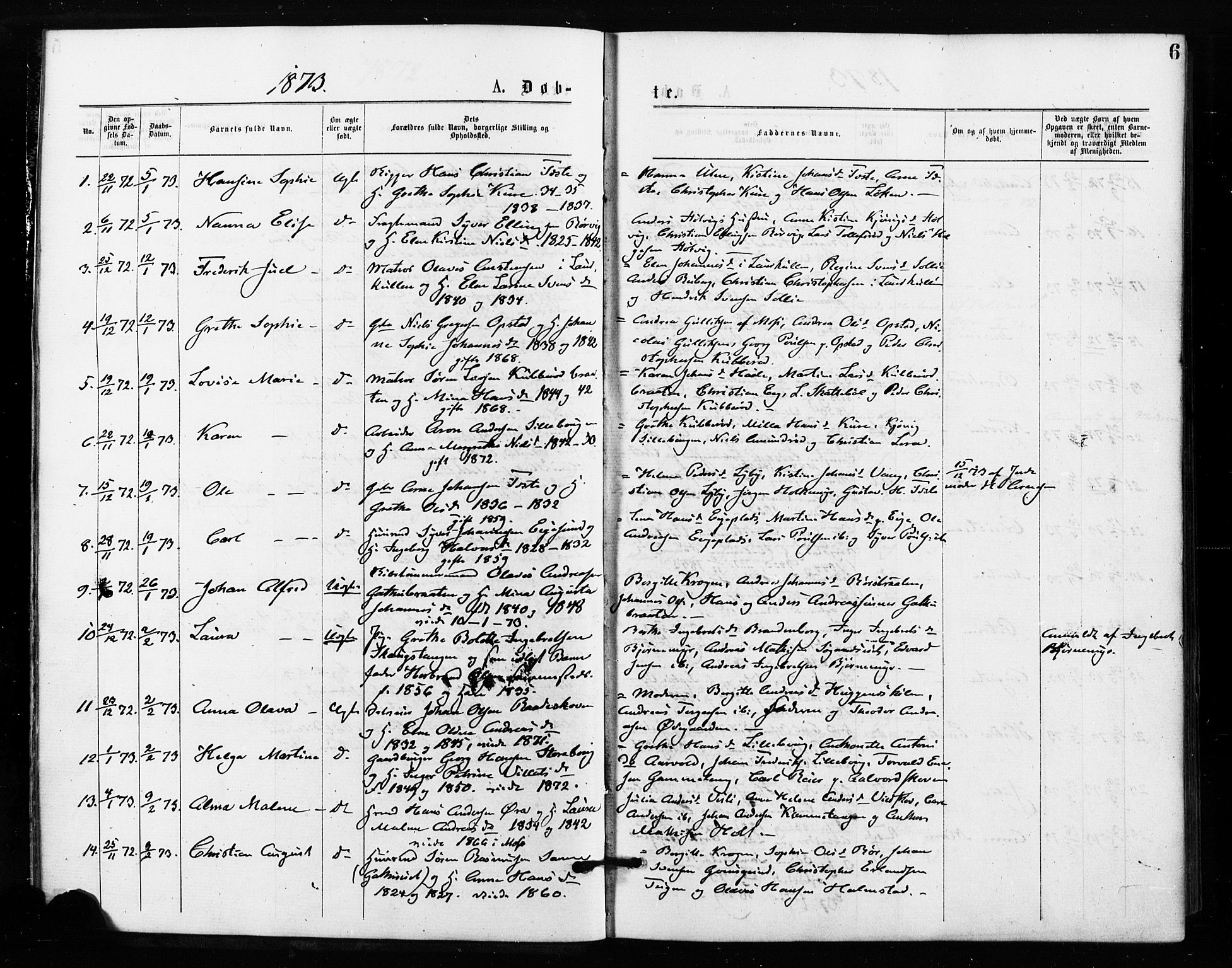 Rygge prestekontor Kirkebøker, AV/SAO-A-10084b/F/Fa/L0006: Parish register (official) no. 6, 1872-1877, p. 6