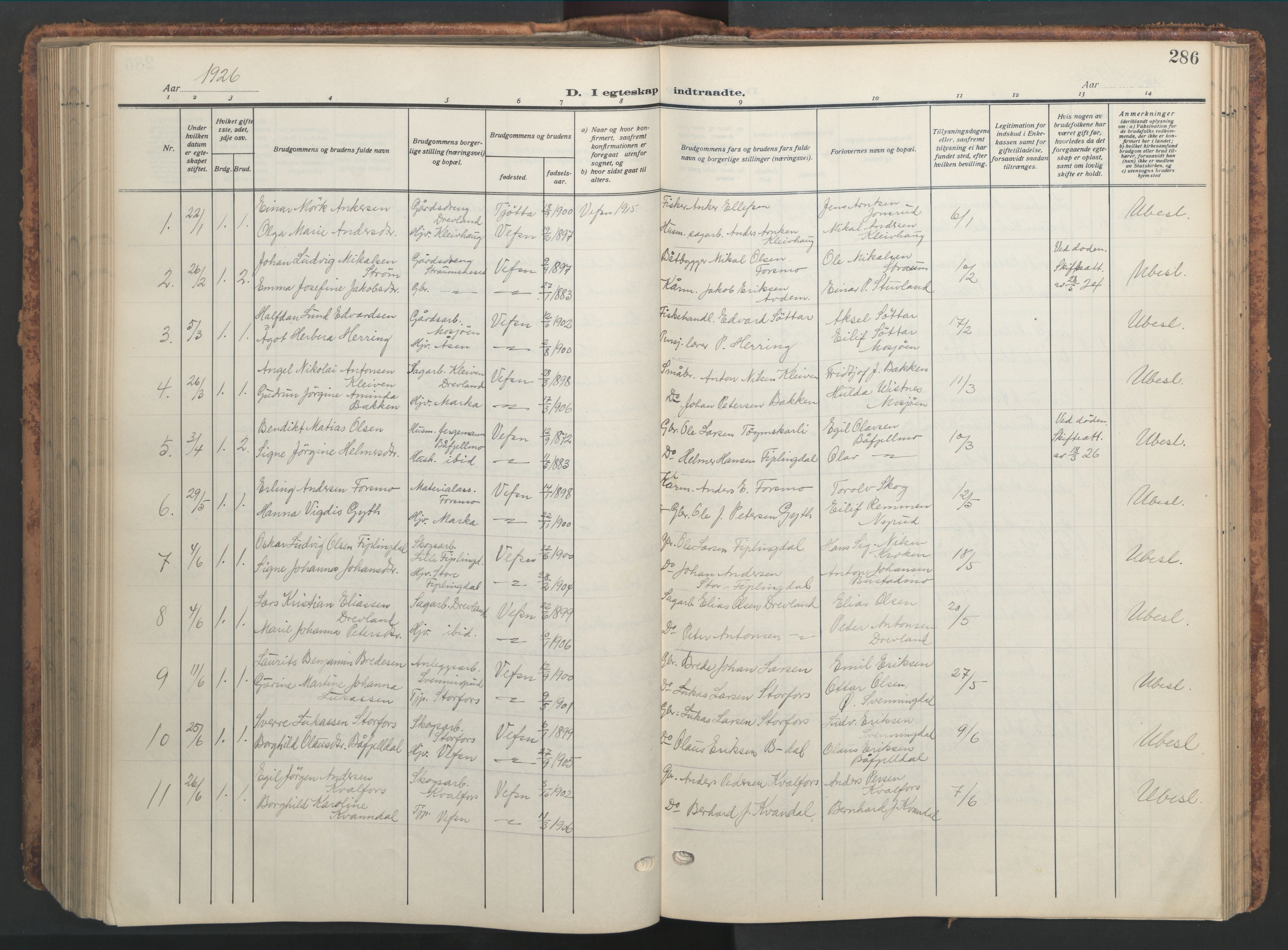 Ministerialprotokoller, klokkerbøker og fødselsregistre - Nordland, AV/SAT-A-1459/820/L0302: Parish register (copy) no. 820C04, 1917-1948, p. 286