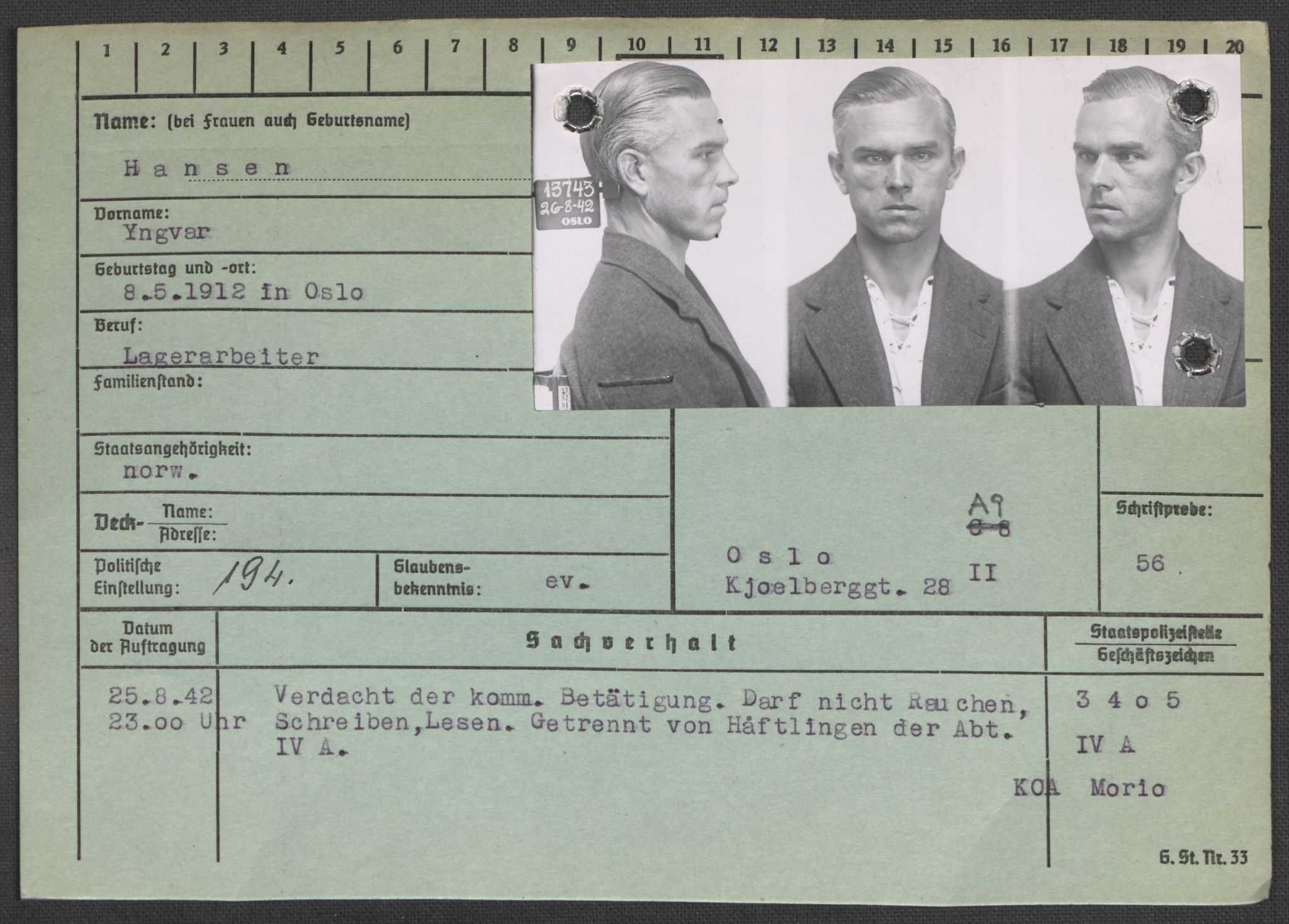 Befehlshaber der Sicherheitspolizei und des SD, AV/RA-RAFA-5969/E/Ea/Eaa/L0004: Register over norske fanger i Møllergata 19: Hal-Hæ, 1940-1945, p. 589