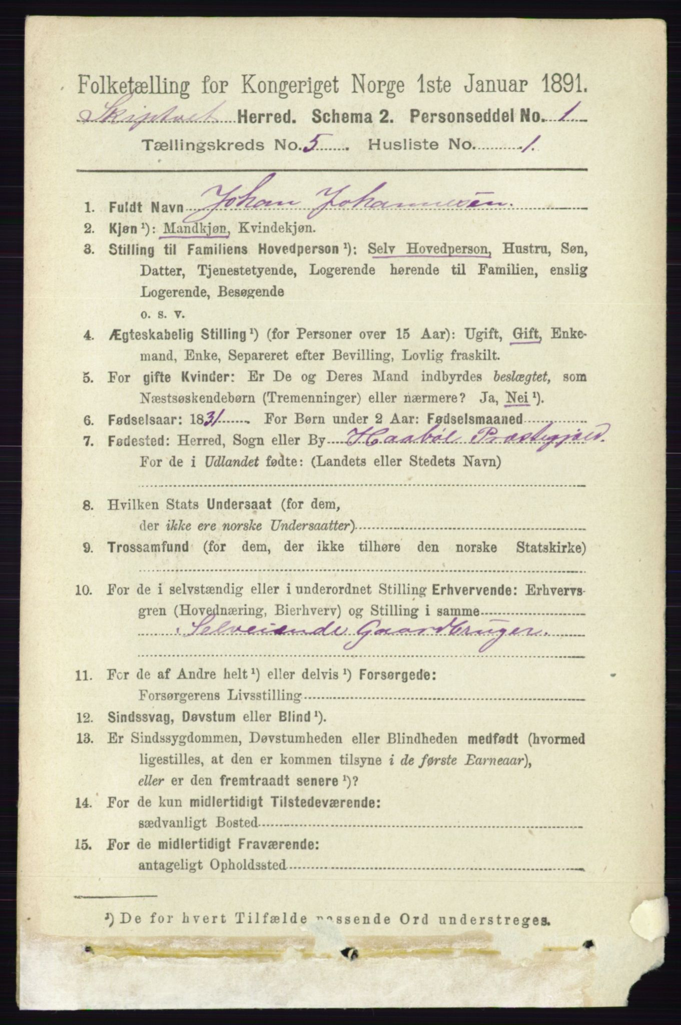 RA, 1891 census for 0127 Skiptvet, 1891, p. 2644