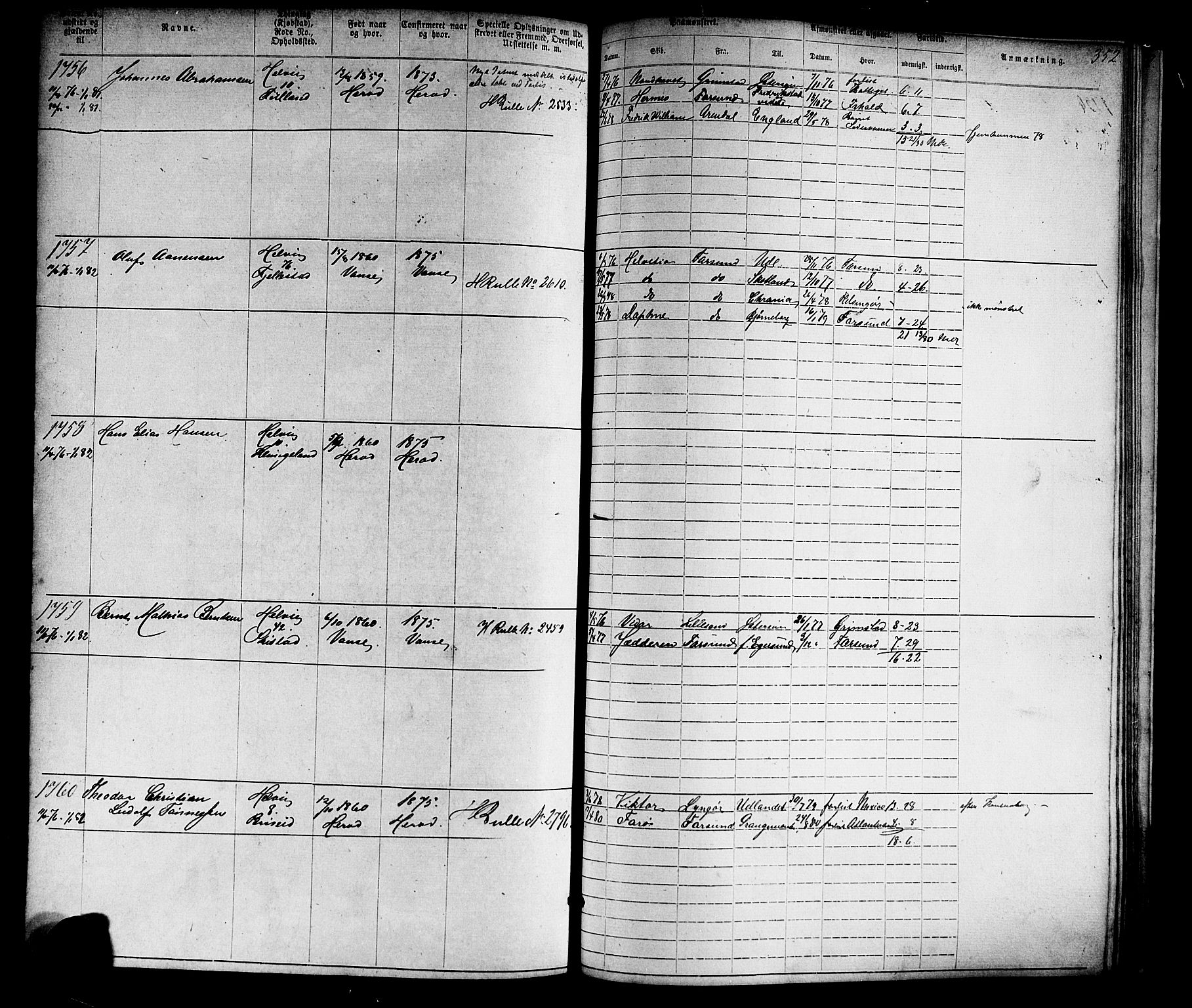 Farsund mønstringskrets, AV/SAK-2031-0017/F/Fa/L0005: Annotasjonsrulle nr 1-1910 med register, Z-2, 1869-1877, p. 383