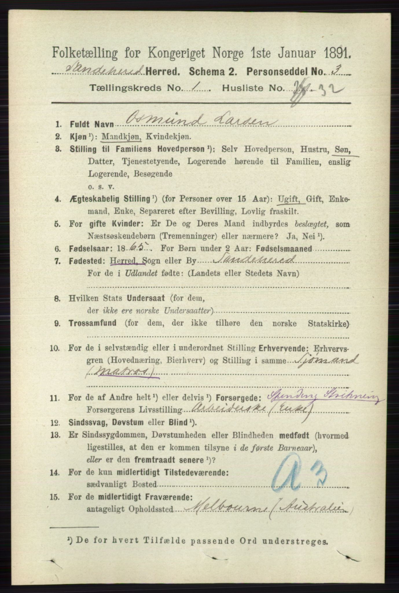 RA, 1891 census for 0724 Sandeherred, 1891, p. 403