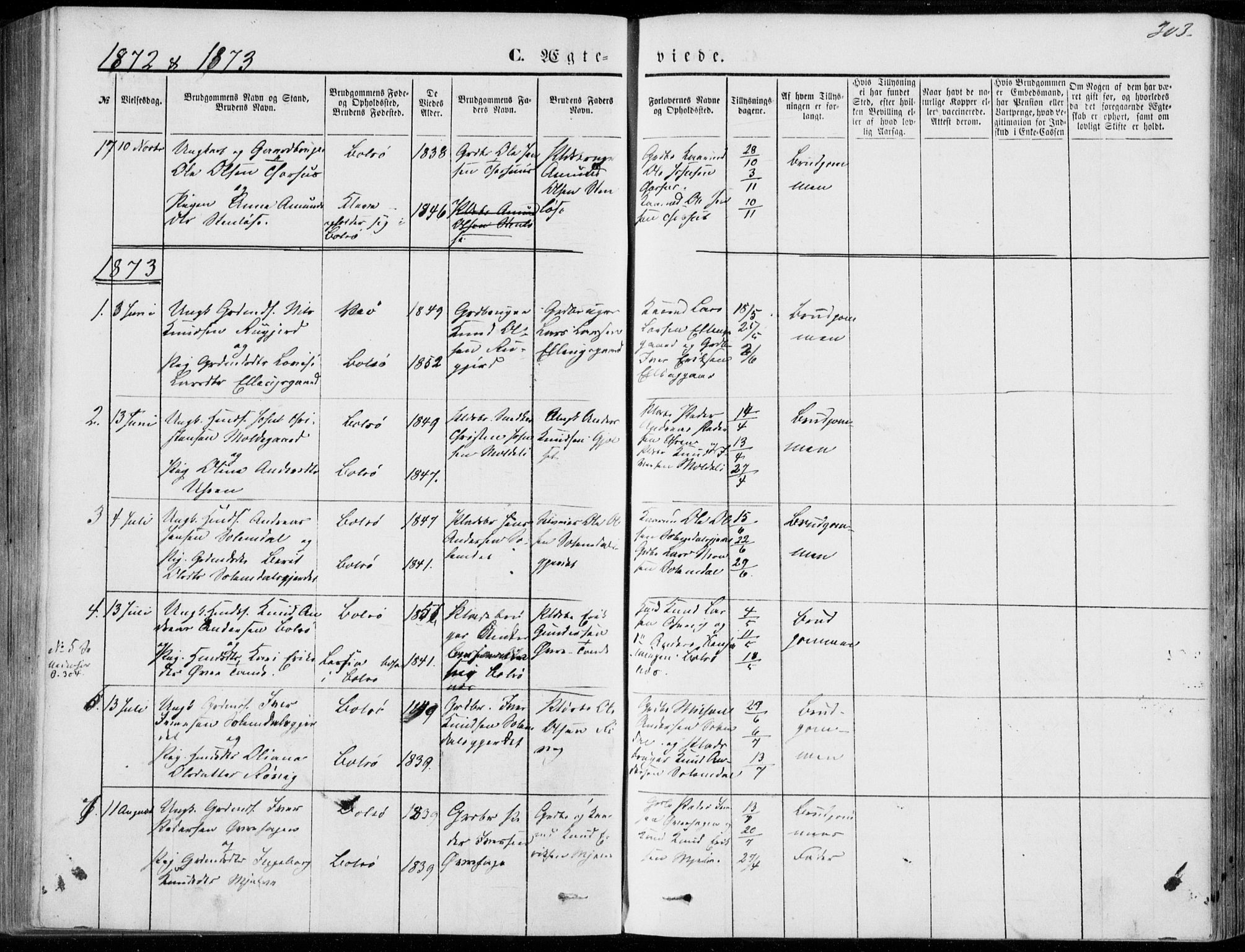 Ministerialprotokoller, klokkerbøker og fødselsregistre - Møre og Romsdal, SAT/A-1454/555/L0655: Parish register (official) no. 555A05, 1869-1886, p. 303