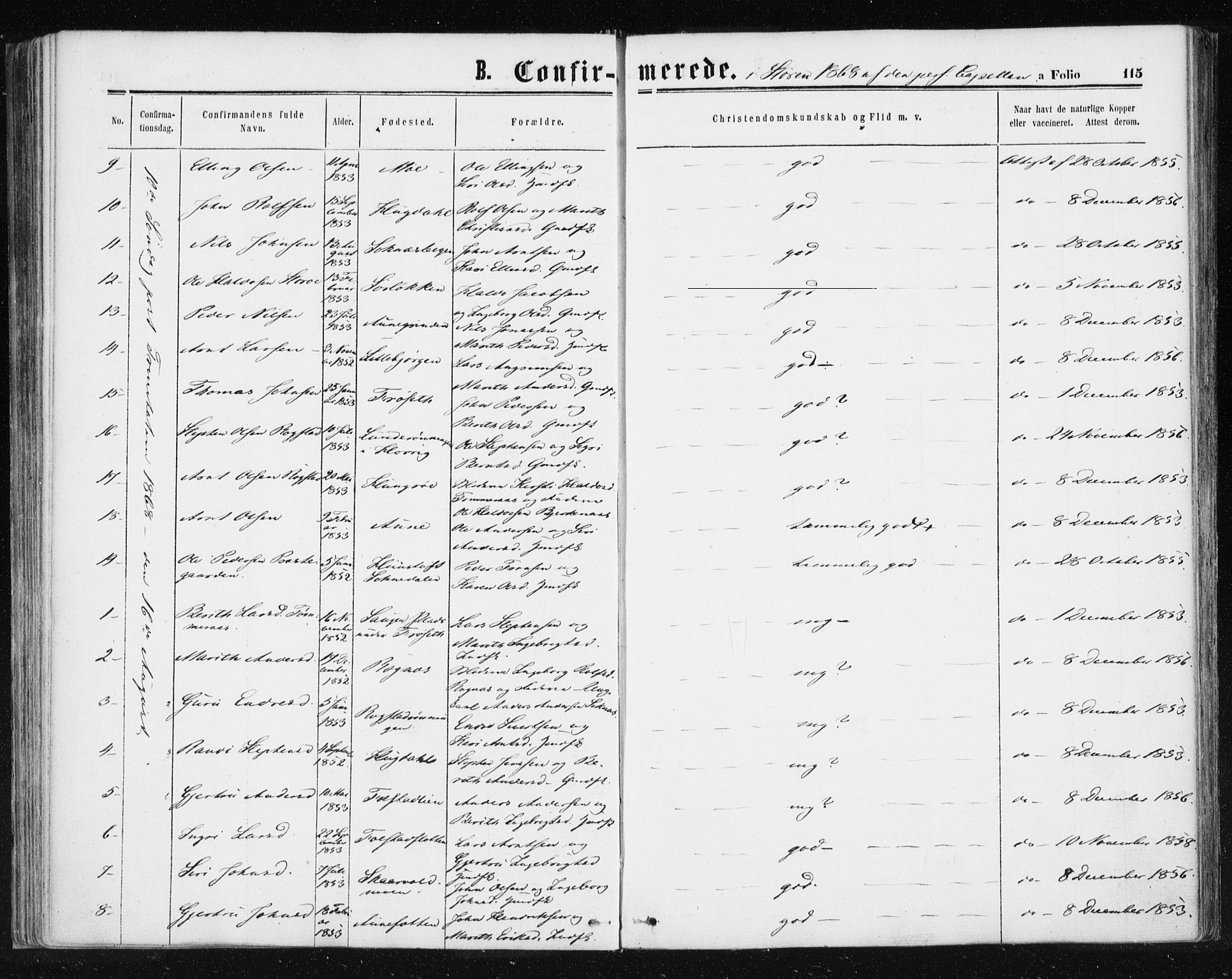 Ministerialprotokoller, klokkerbøker og fødselsregistre - Sør-Trøndelag, AV/SAT-A-1456/687/L1001: Parish register (official) no. 687A07, 1863-1878, p. 115