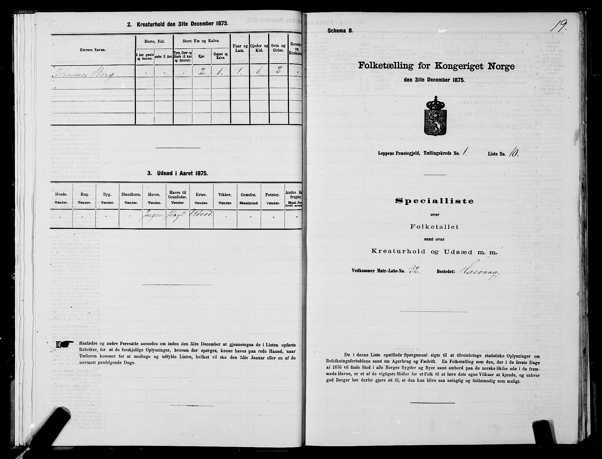 SATØ, 1875 census for 2014P Loppa, 1875, p. 1019