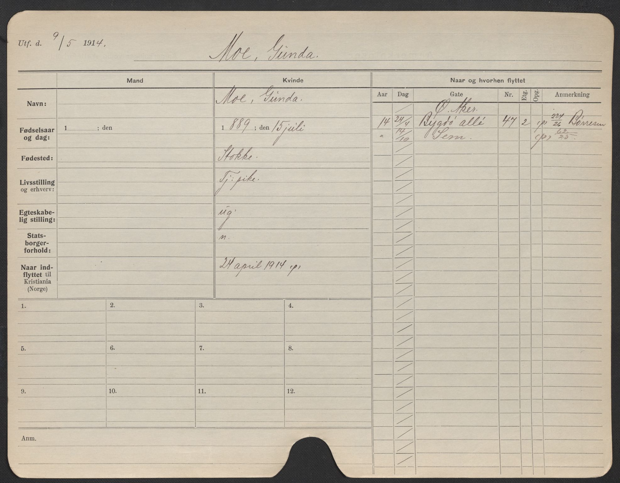 Oslo folkeregister, Registerkort, AV/SAO-A-11715/F/Fa/Fac/L0020: Kvinner, 1906-1914, p. 925a