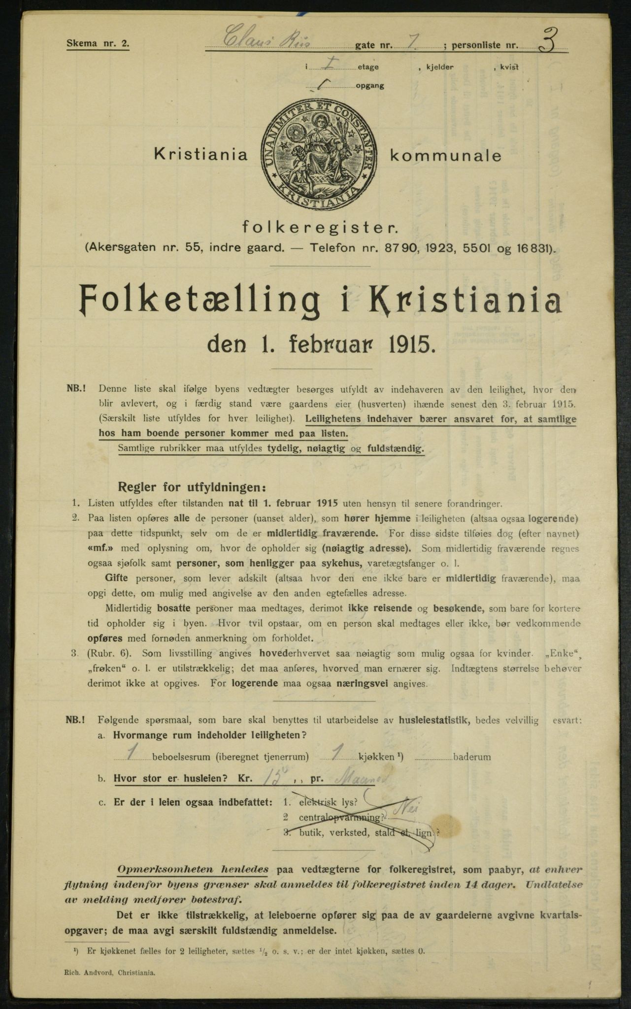 OBA, Municipal Census 1915 for Kristiania, 1915, p. 12740