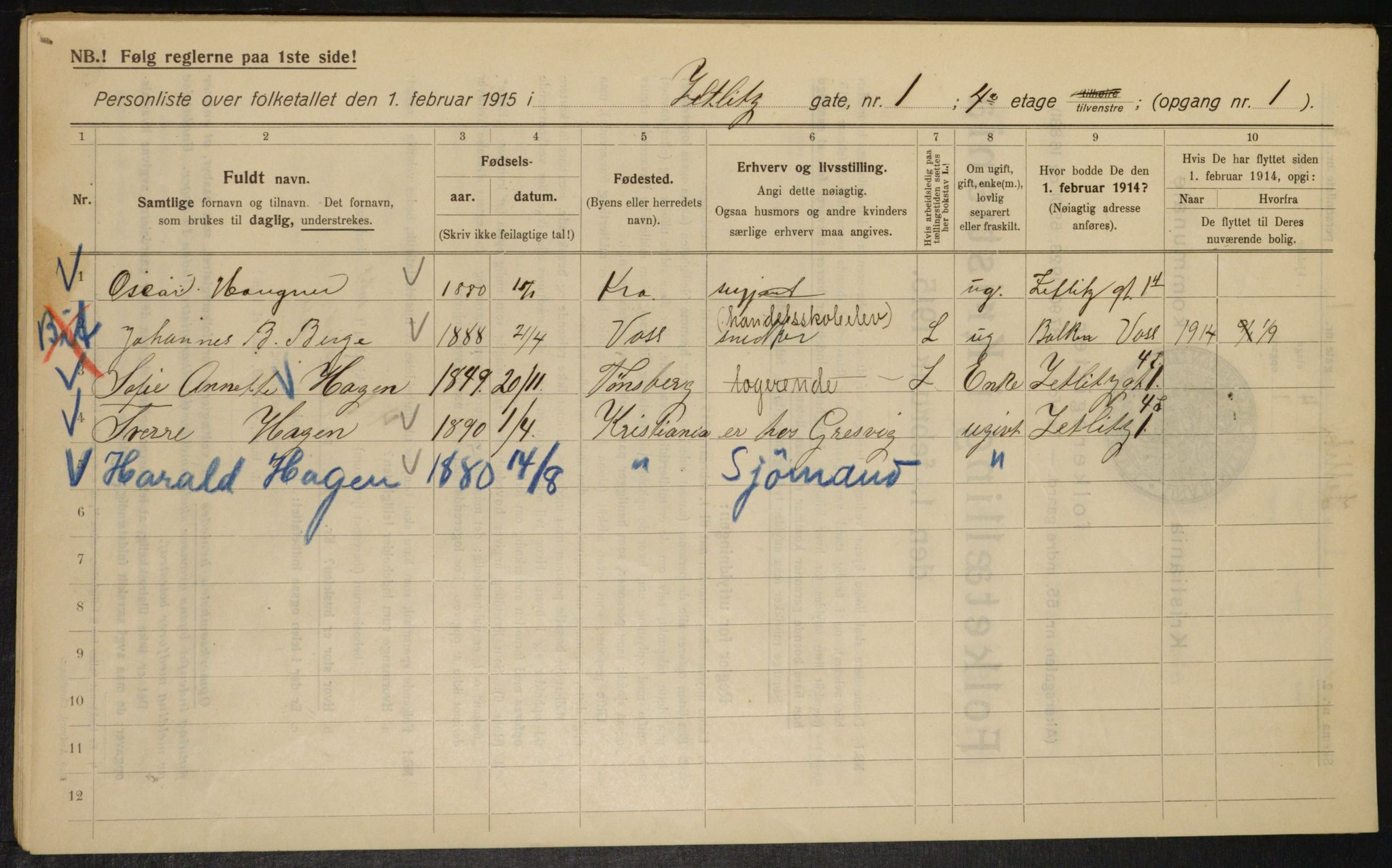 OBA, Municipal Census 1915 for Kristiania, 1915, p. 129181