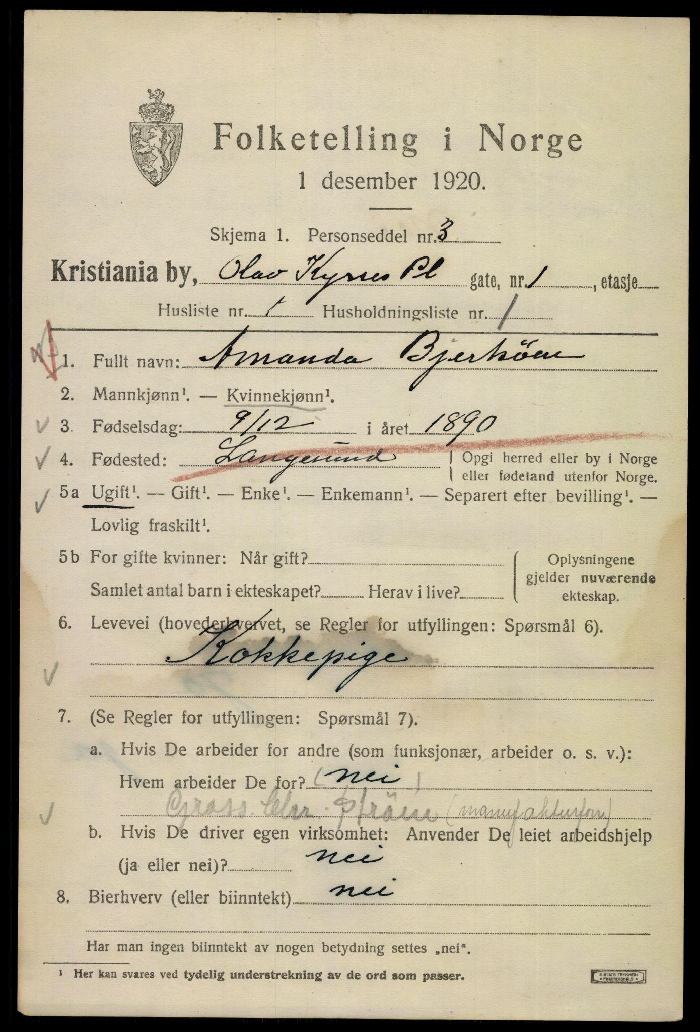 SAO, 1920 census for Kristiania, 1920, p. 432851