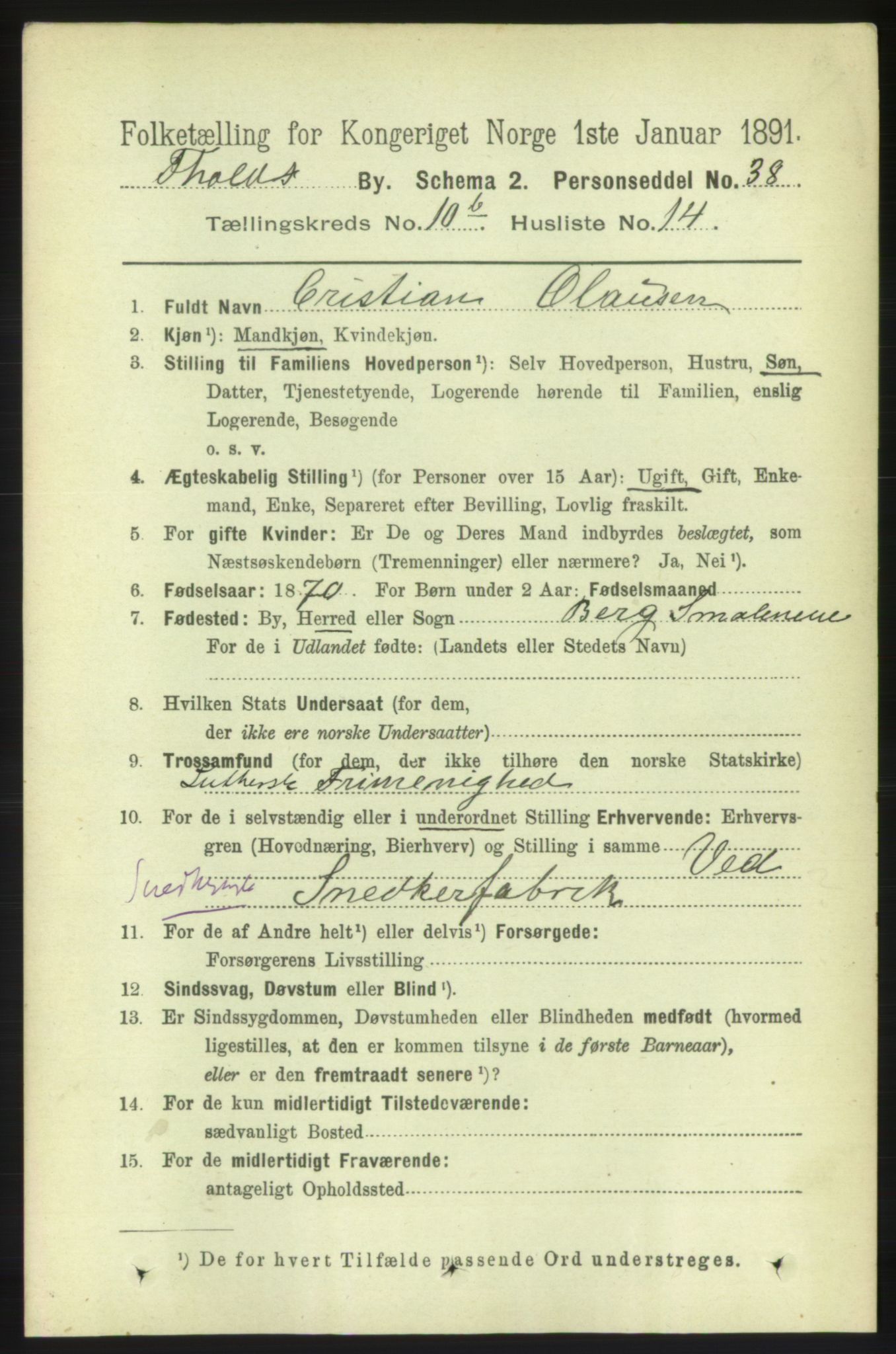 RA, 1891 census for 0101 Fredrikshald, 1891, p. 7518