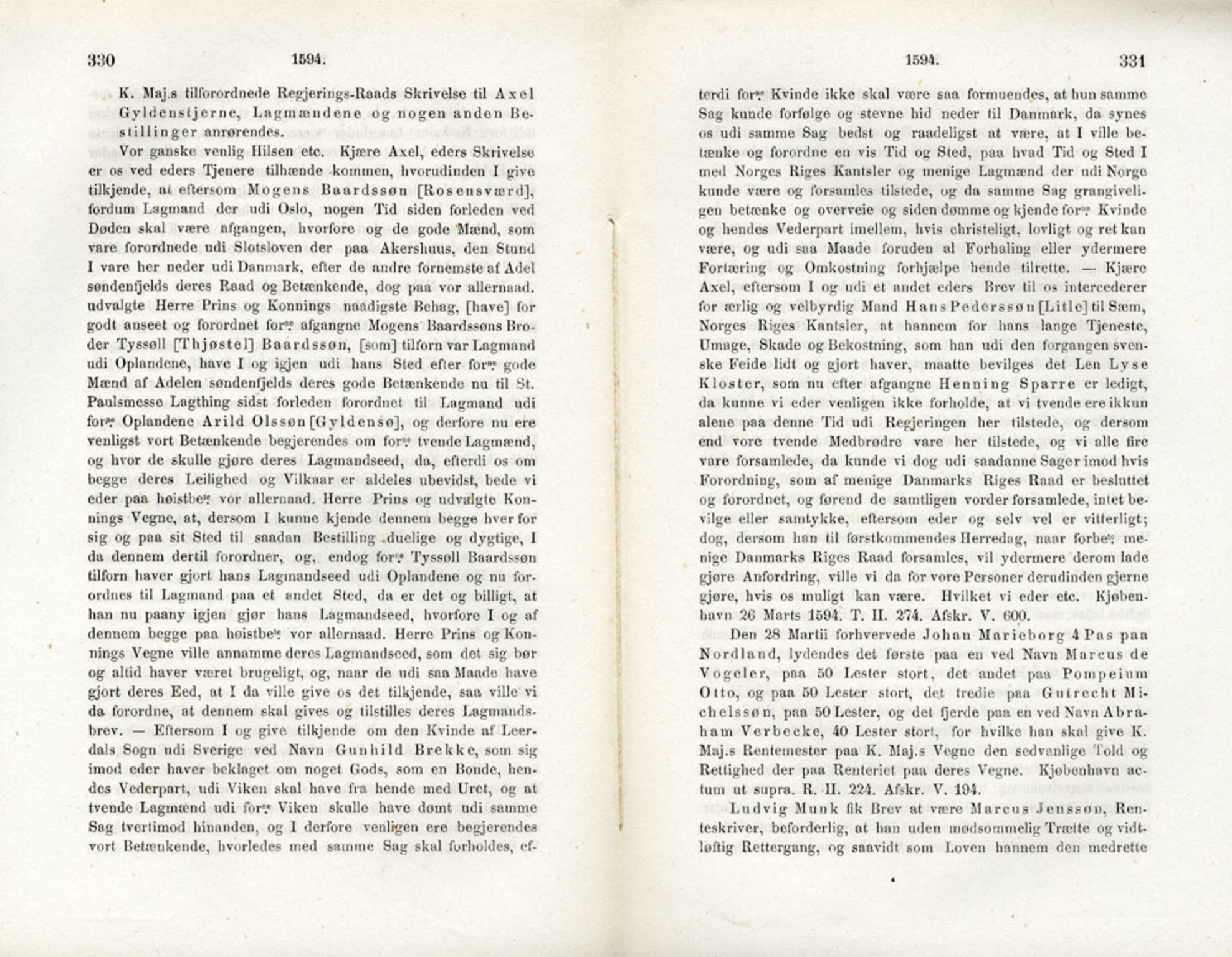 Publikasjoner utgitt av Det Norske Historiske Kildeskriftfond, PUBL/-/-/-: Norske Rigs-Registranter, bind 3, 1588-1602, p. 330-331