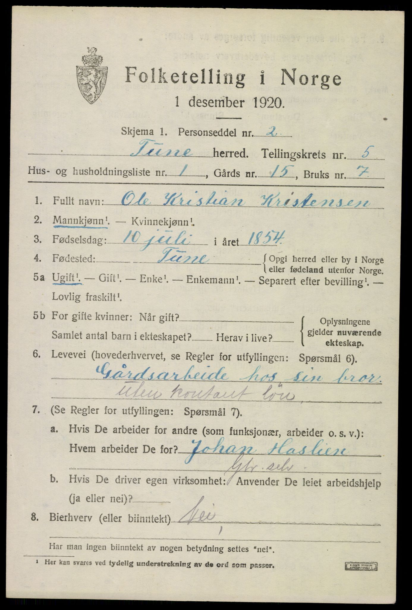 SAO, 1920 census for Tune, 1920, p. 5444