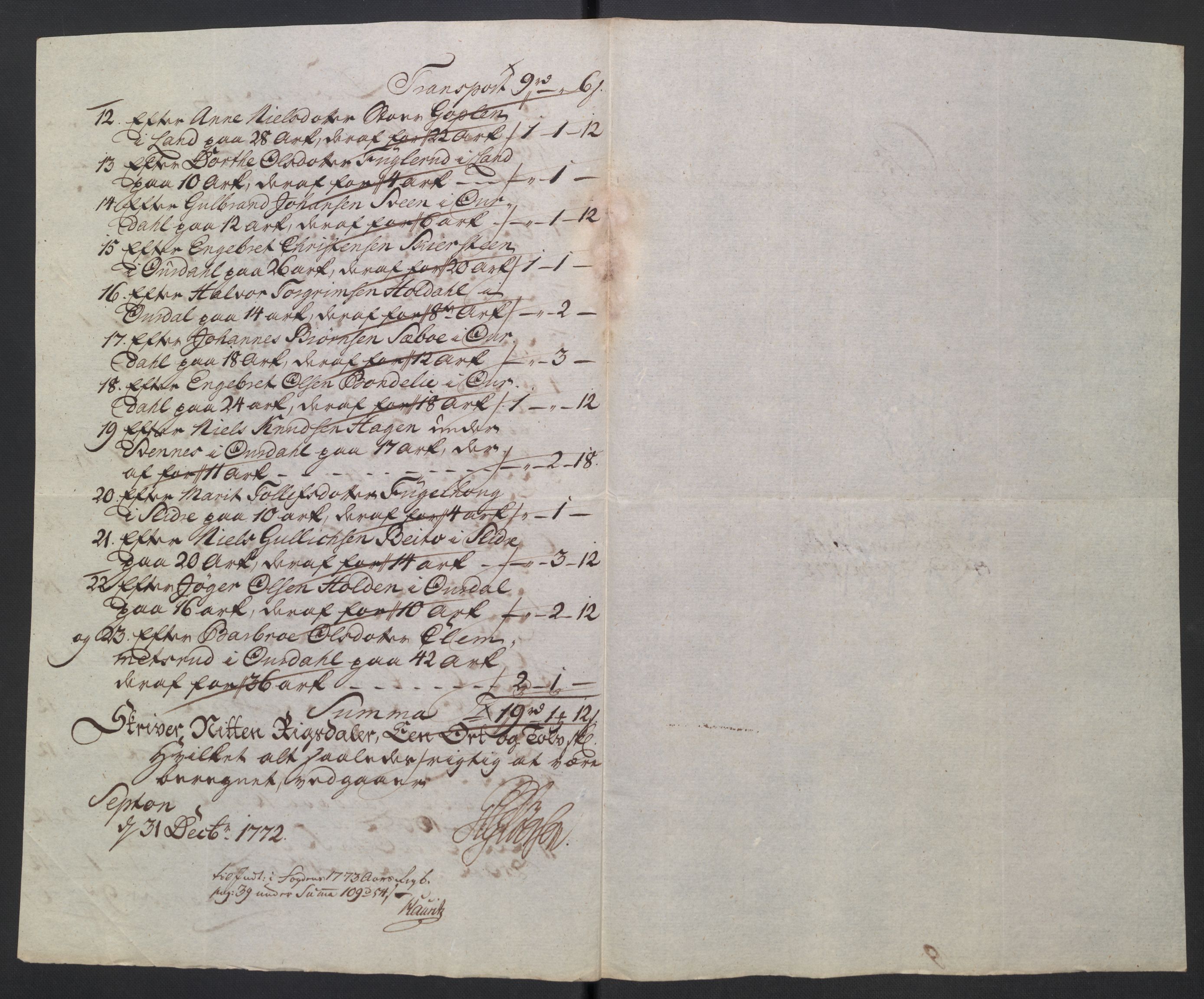 Rentekammeret inntil 1814, Reviderte regnskaper, Mindre regnskaper, AV/RA-EA-4068/Rb/L0014: Opplands amt, 1771-1779, p. 175