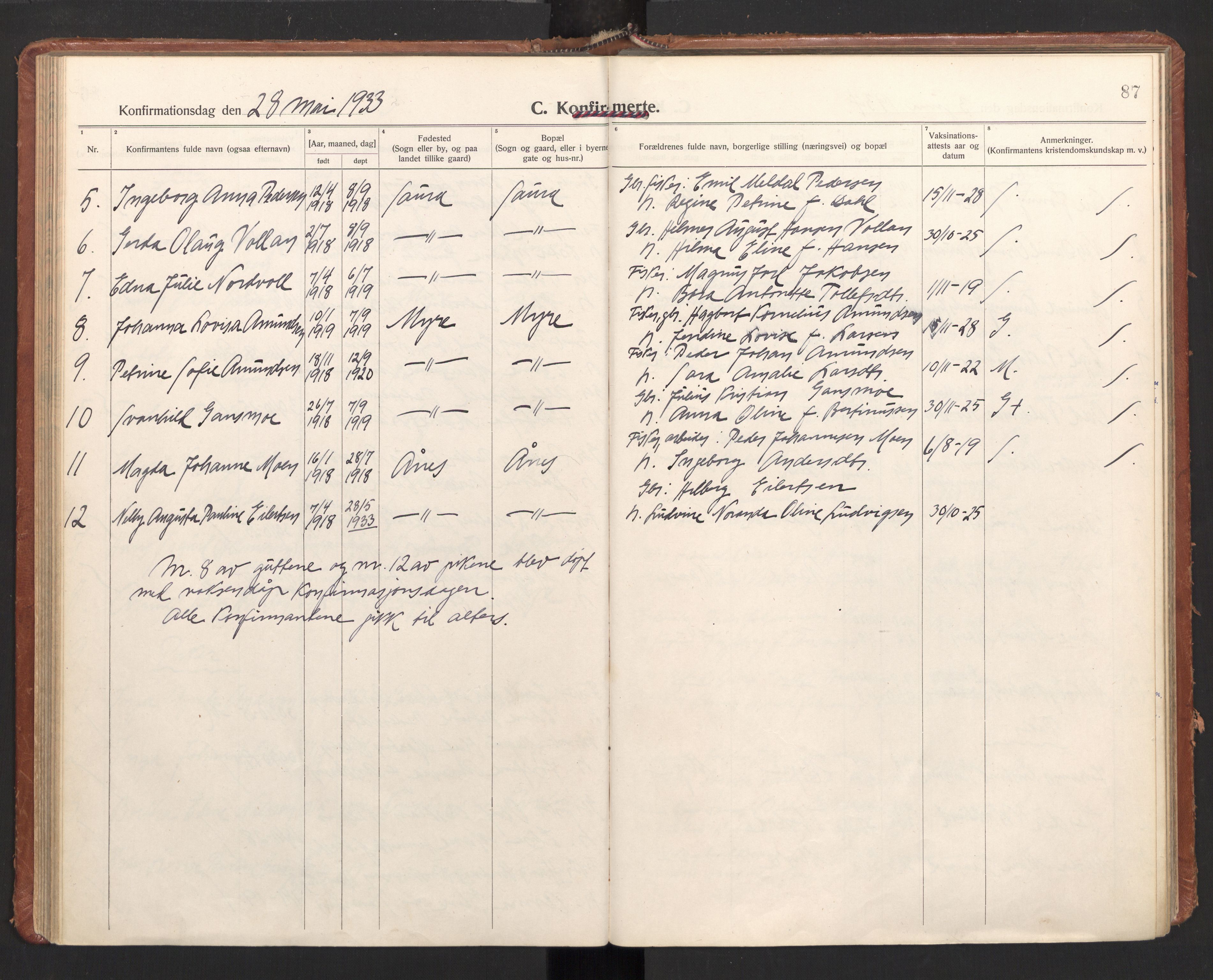 Ministerialprotokoller, klokkerbøker og fødselsregistre - Nordland, AV/SAT-A-1459/897/L1408: Parish register (official) no. 897A15, 1922-1938, p. 87