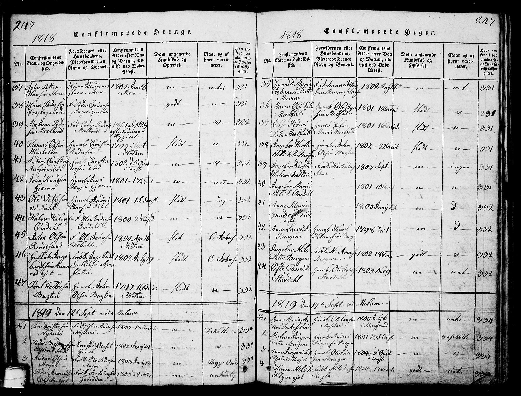 Solum kirkebøker, SAKO/A-306/G/Ga/L0001: Parish register (copy) no. I 1, 1814-1833, p. 247