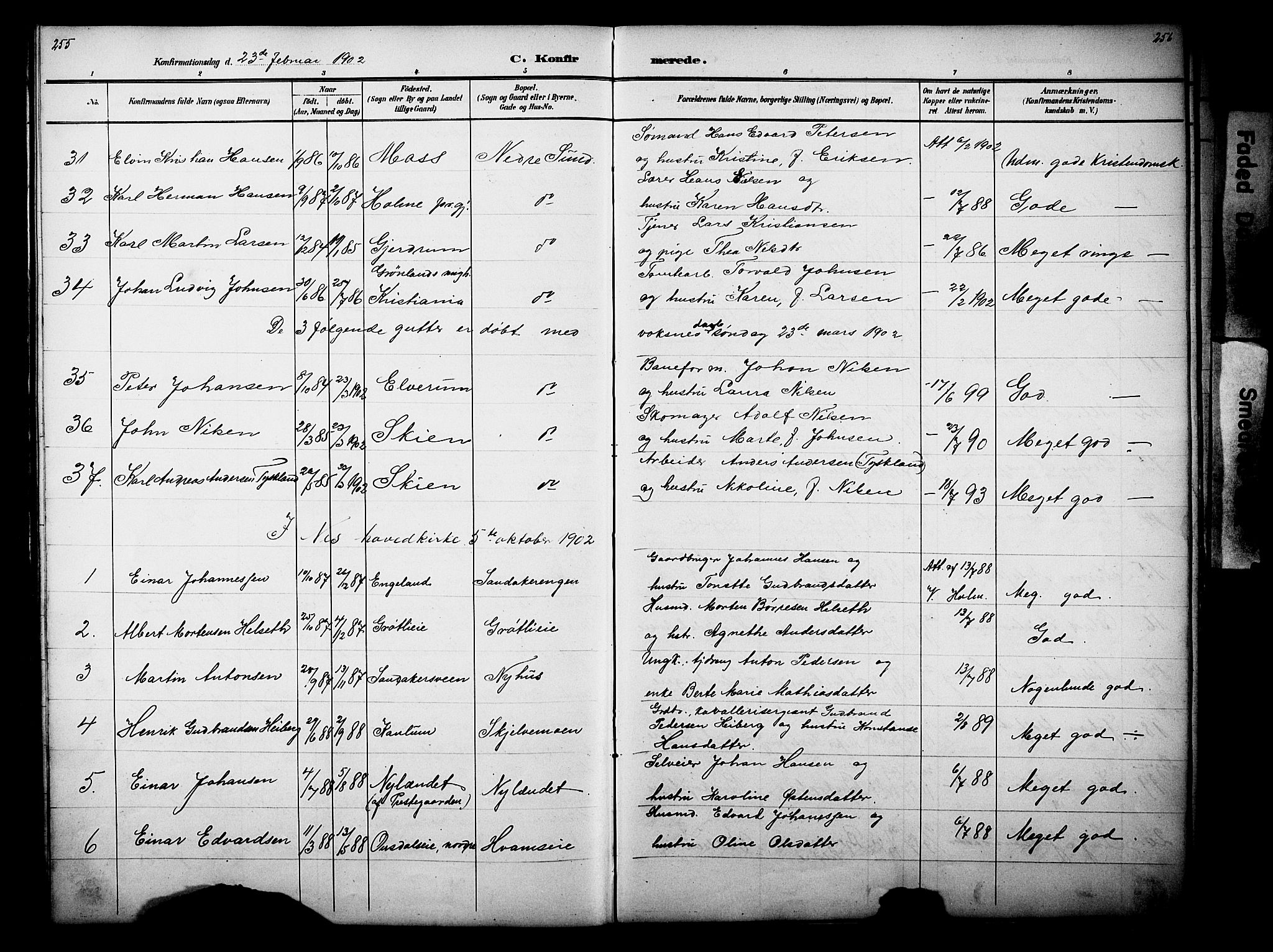 Nes prestekontor, Hedmark, SAH/PREST-020/L/La/L0006: Parish register (copy) no. 6, 1890-1932, p. 255-256