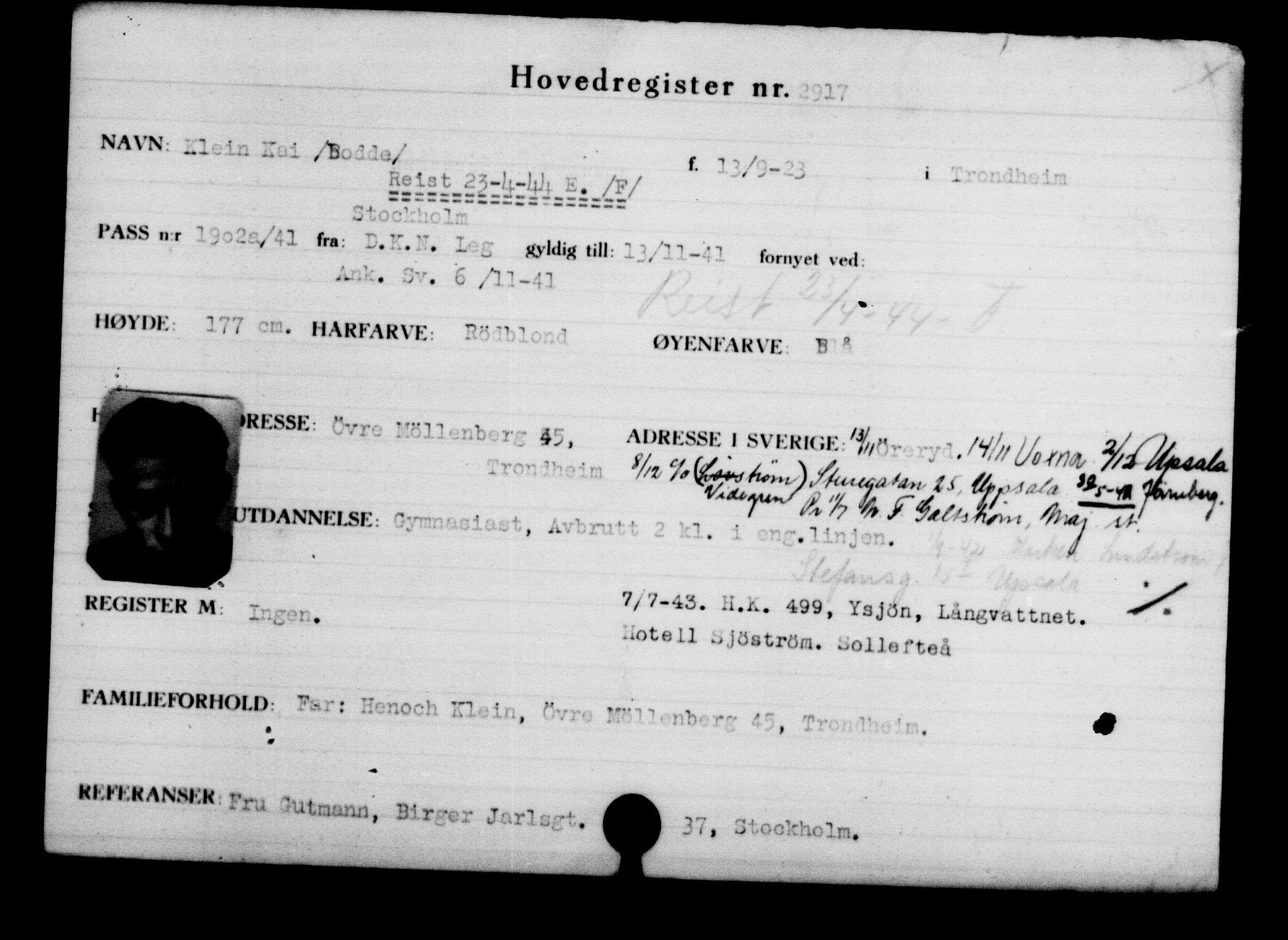 Utenriksstasjonene, Legasjonen i Stockholm, Flyktningkontoret, AV/RA-S-6753/V/Va/L0003: Kjesäterkartoteket, flyktninger med registreringsnr. 2001-3495, 1940-1945, p. 1320