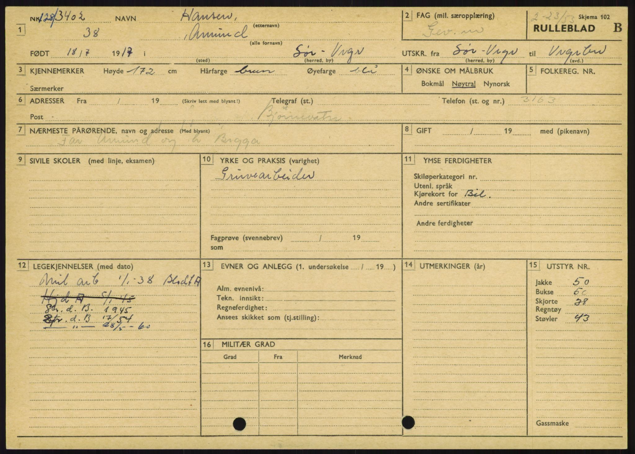 Forsvaret, Varanger bataljon, AV/RA-RAFA-2258/1/D/L0446: Rulleblad for menige født 1917-1919, 1917-1919, p. 62