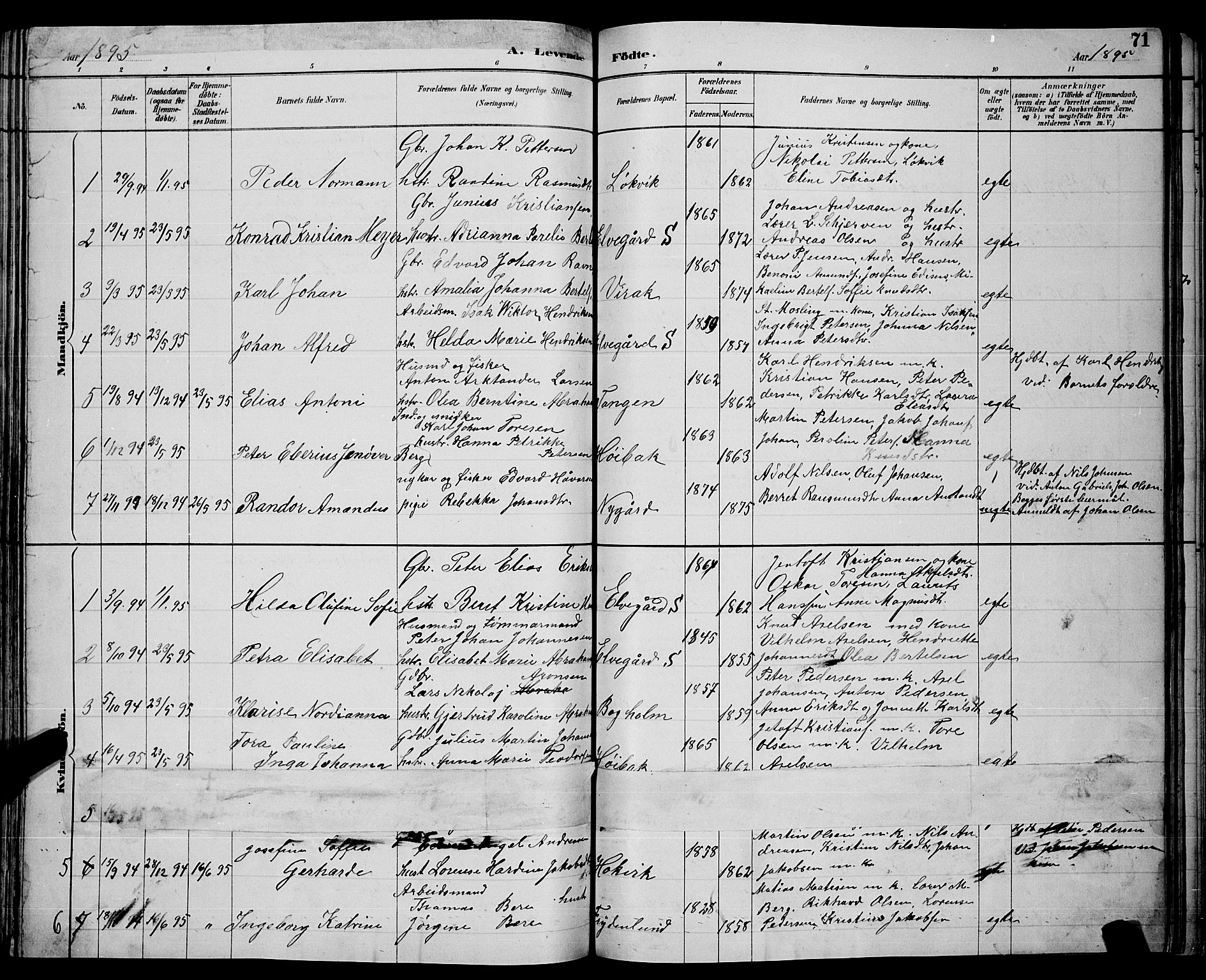 Ministerialprotokoller, klokkerbøker og fødselsregistre - Nordland, AV/SAT-A-1459/866/L0952: Parish register (copy) no. 866C01, 1886-1899, p. 71