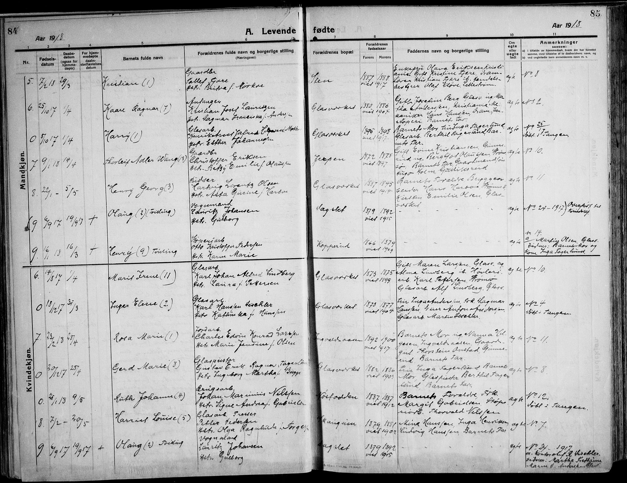 Skoger kirkebøker, AV/SAKO-A-59/F/Fa/L0007: Parish register (official) no. I 7, 1911-1936, p. 84-85