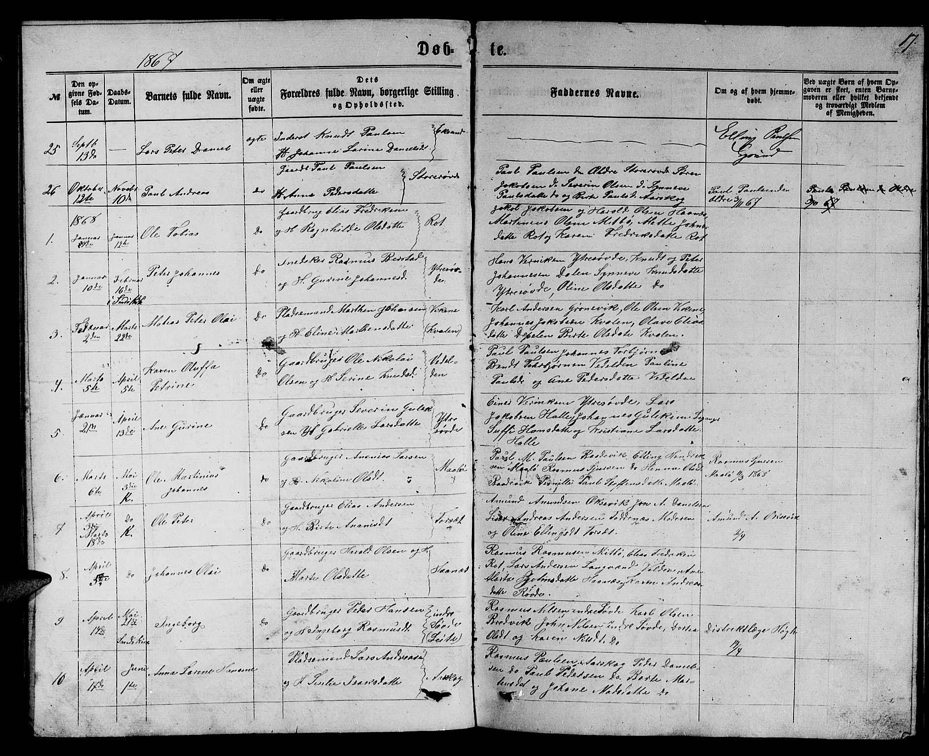 Ministerialprotokoller, klokkerbøker og fødselsregistre - Møre og Romsdal, SAT/A-1454/504/L0059: Parish register (copy) no. 504C01, 1863-1883, p. 17