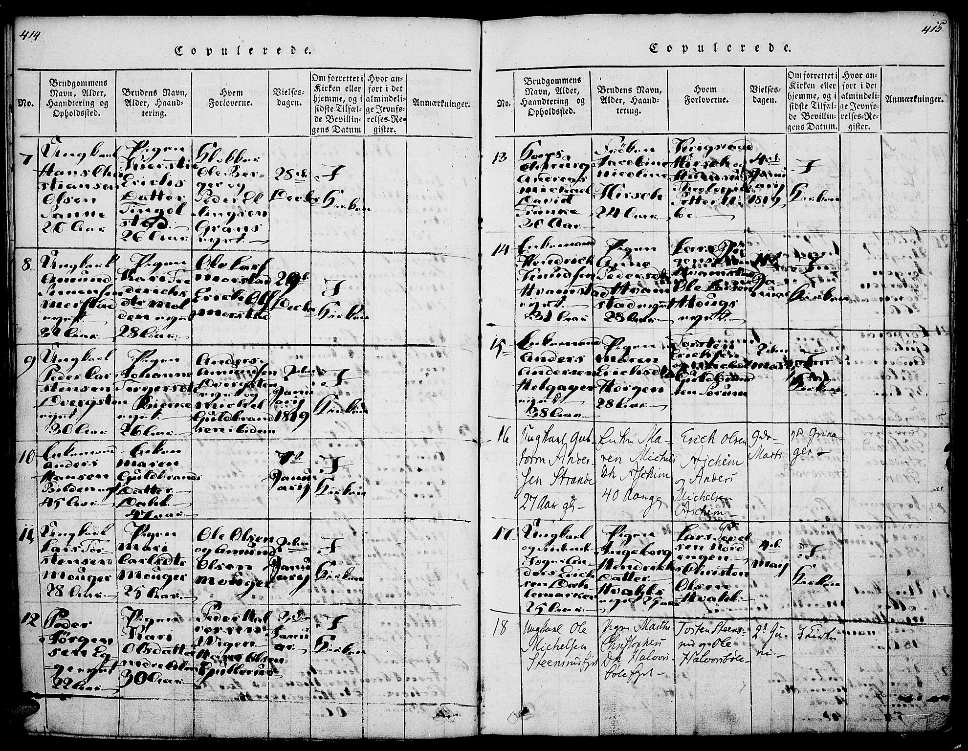Gran prestekontor, SAH/PREST-112/H/Ha/Haa/L0009: Parish register (official) no. 9, 1815-1824, p. 414-415