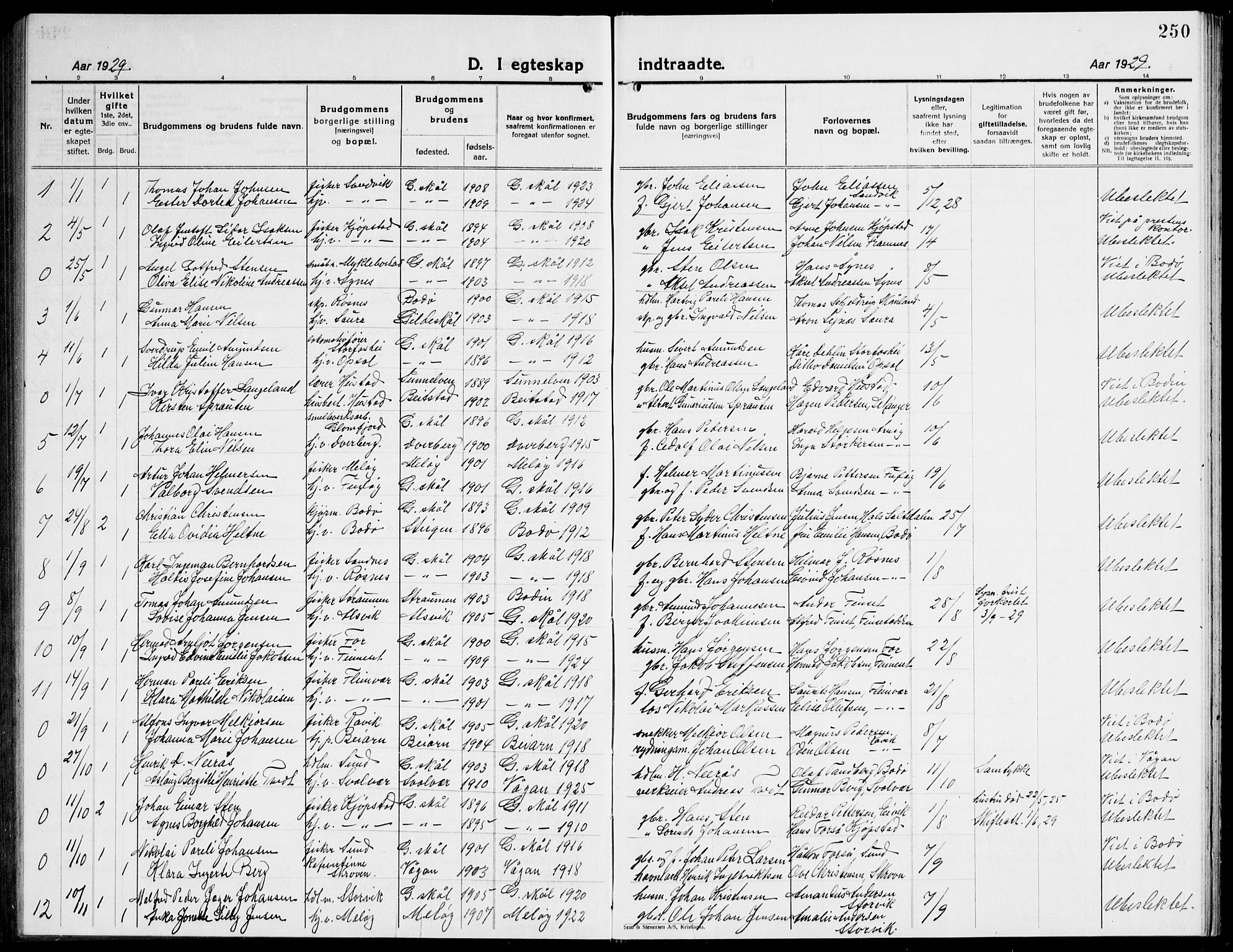 Ministerialprotokoller, klokkerbøker og fødselsregistre - Nordland, AV/SAT-A-1459/805/L0111: Parish register (copy) no. 805C07, 1925-1943, p. 250