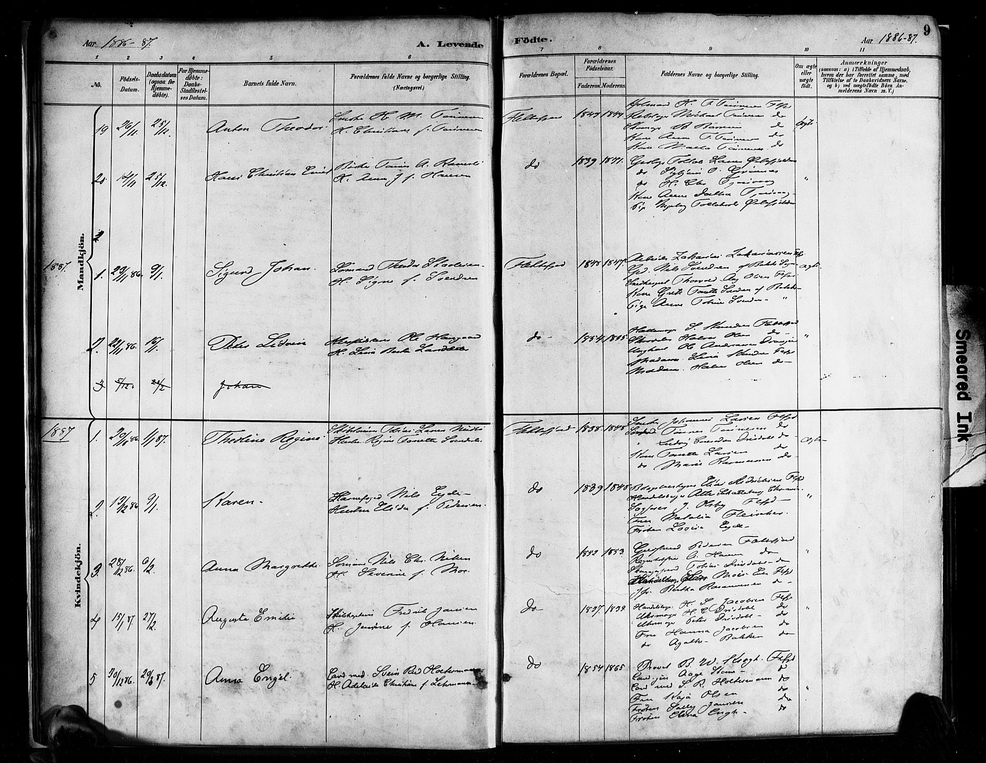 Flekkefjord sokneprestkontor, SAK/1111-0012/F/Fa/Faa/L0001: Parish register (official) no. A 1, 1885-1900, p. 9