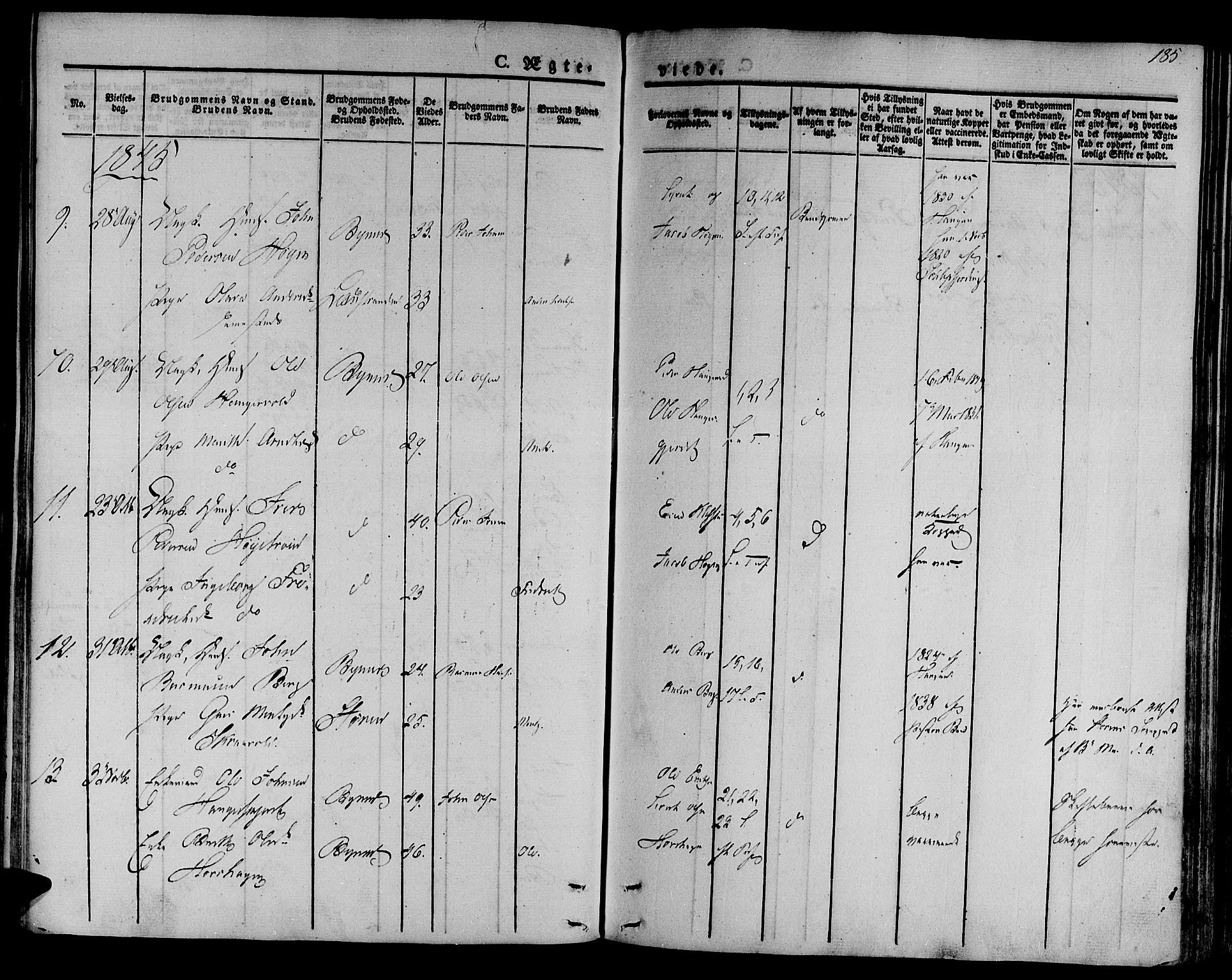 Ministerialprotokoller, klokkerbøker og fødselsregistre - Sør-Trøndelag, SAT/A-1456/612/L0374: Parish register (official) no. 612A07 /1, 1829-1845, p. 185
